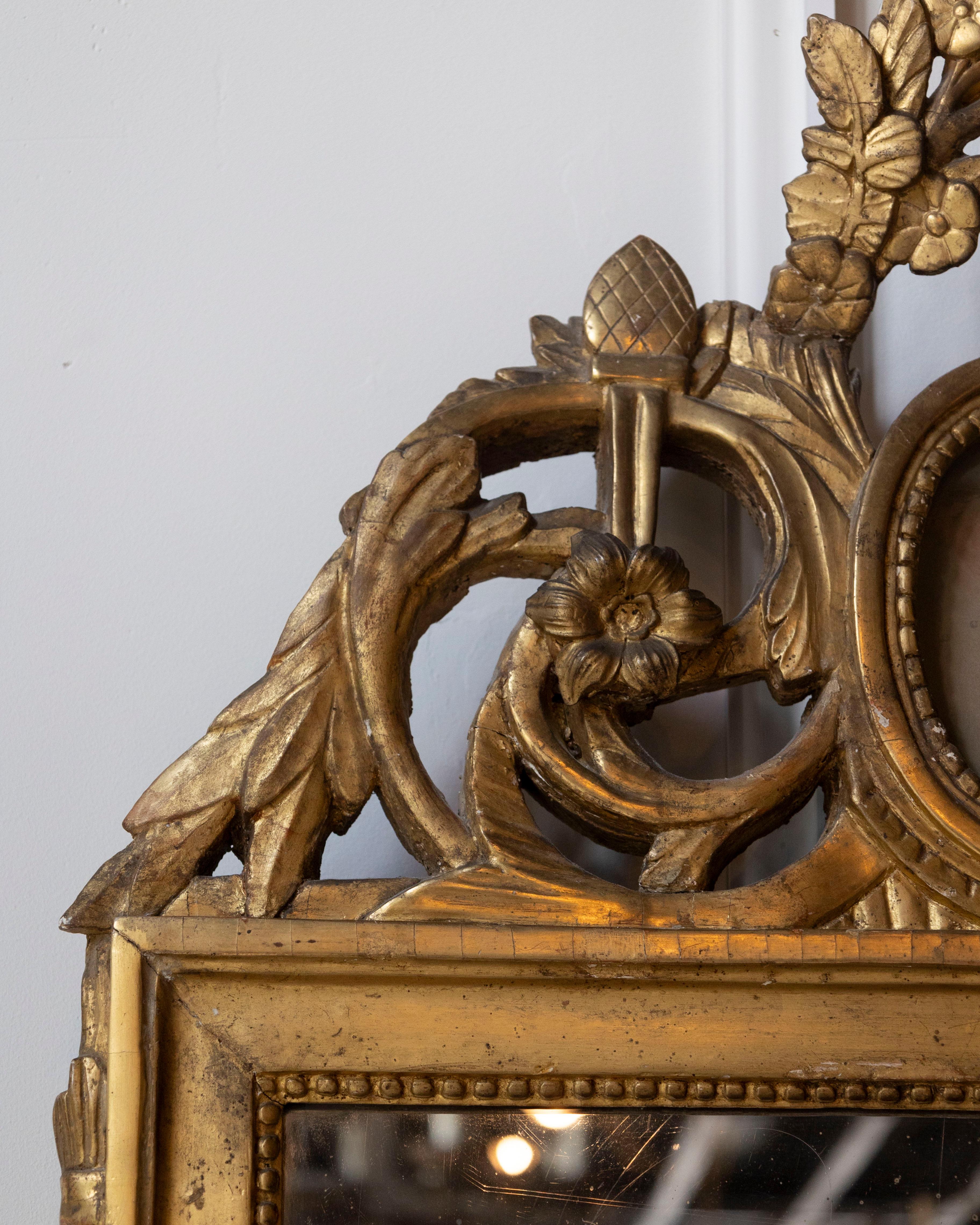 Specchio francese Luigi XVI del XVIII secolo in legno dorato con medaglione a cherubino In condizioni buone in vendita a Atlanta, GA