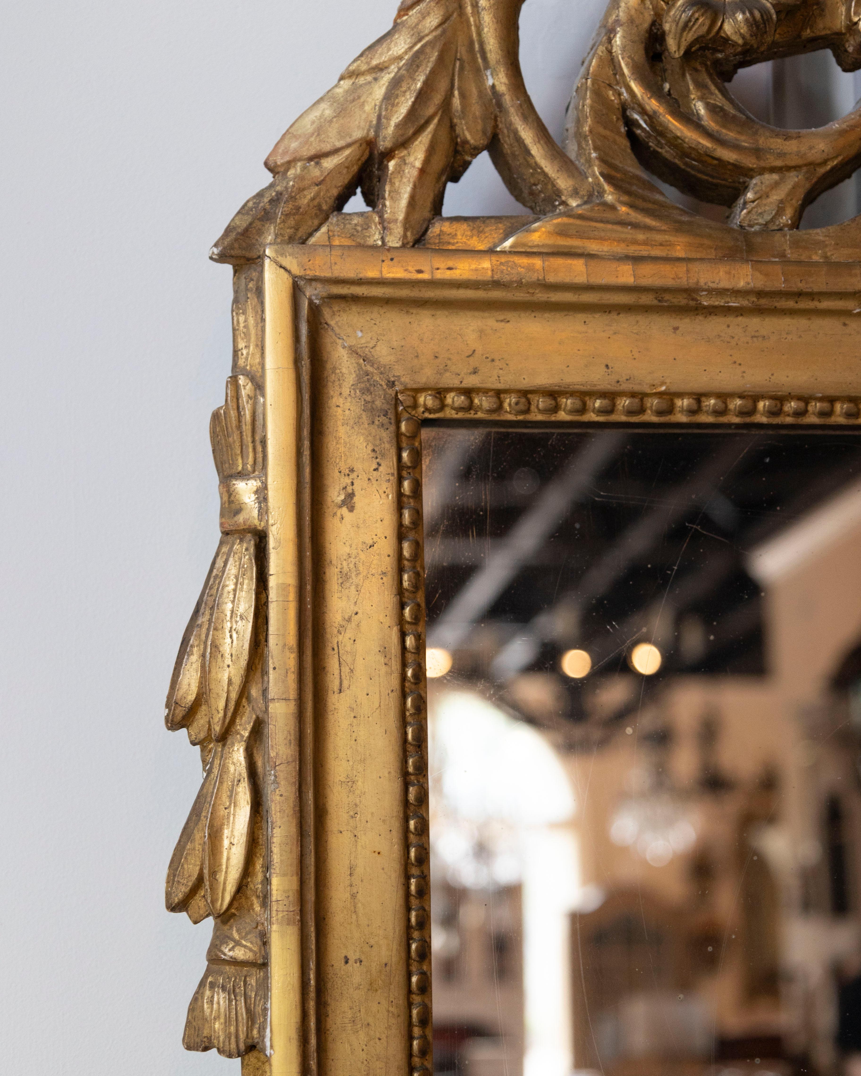Specchio francese Luigi XVI del XVIII secolo in legno dorato con medaglione a cherubino in vendita 2