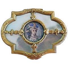 Antique 18th Century French Louis XVI Ring Box with Miniature Portrait of Lady