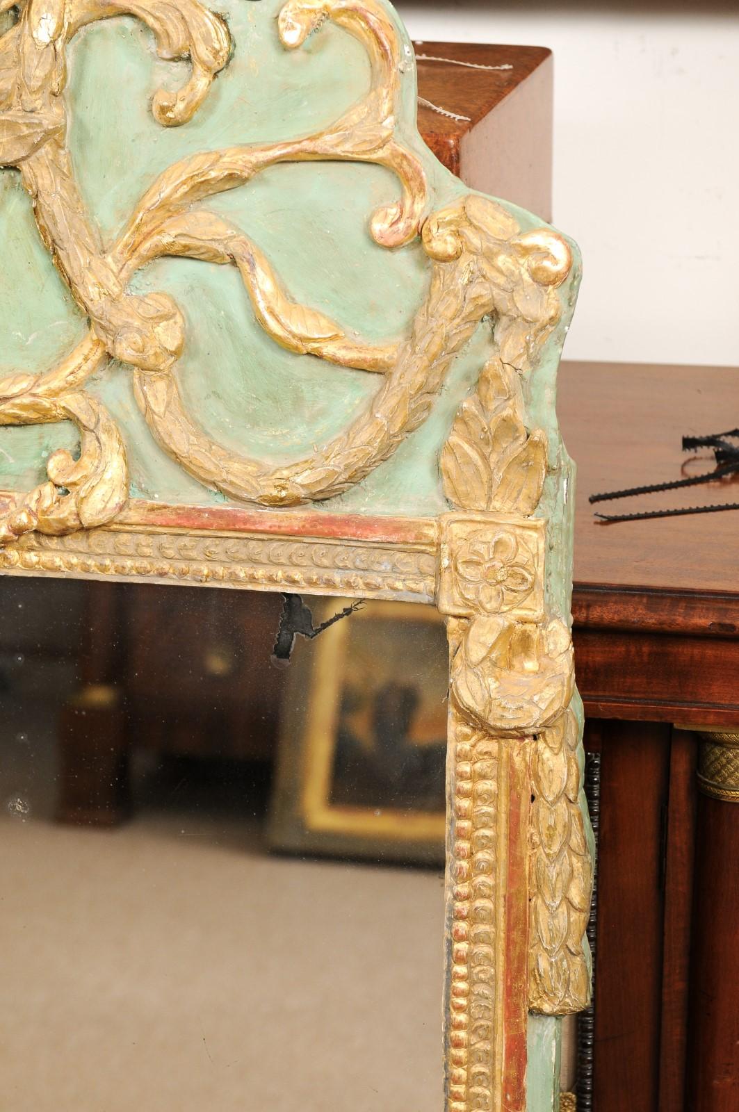 18. Jahrhundert Französisch Louis XVI Grün gemalt und Paket vergoldeten Spiegel im Angebot 2