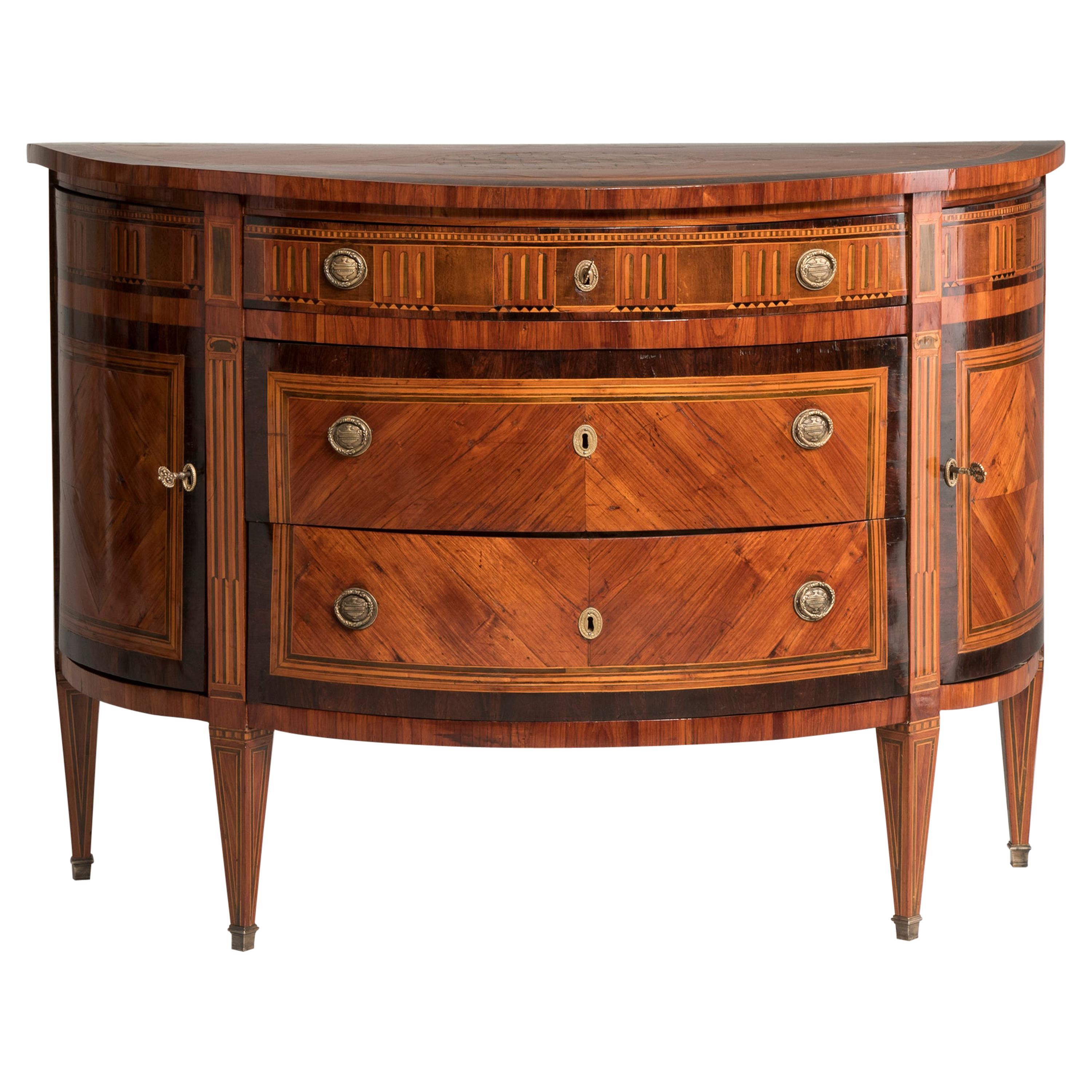 18th Century French Louis XVI Half Moon Demilune Marquetry Sideboard
