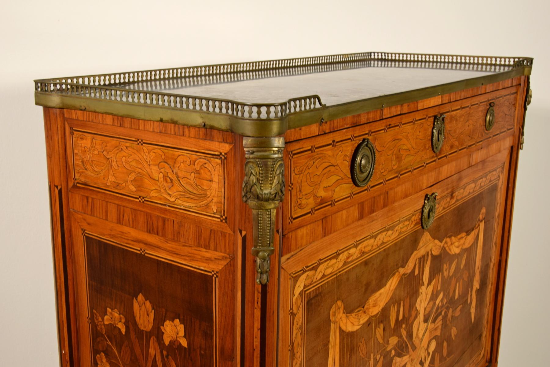 18th Century, French Louis XVI Inlaid Wood Secretaire with Marble Top For Sale 15