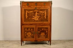 18th Century, French Louis XVI Inlaid Wood Secretaire with Marble Top