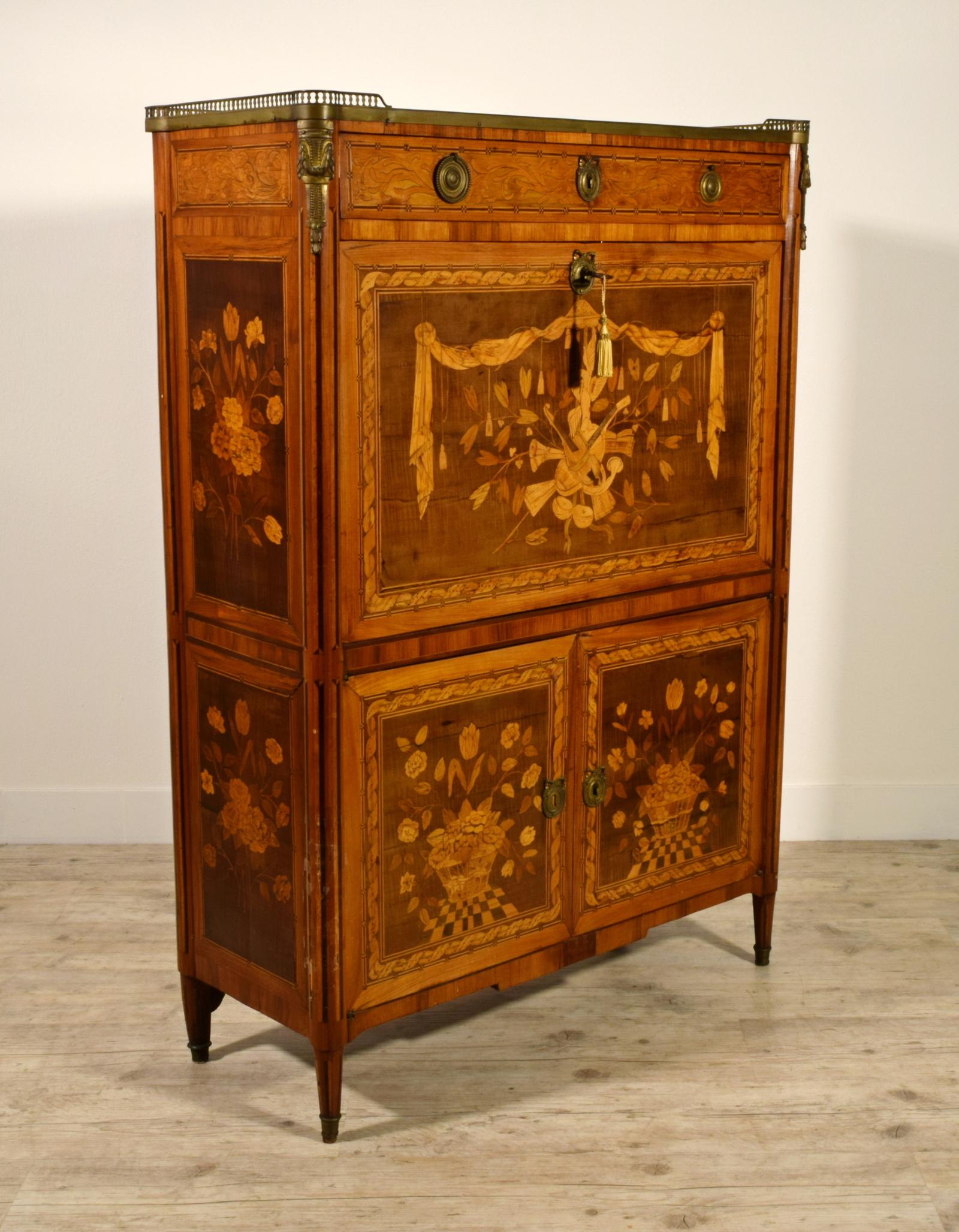 Gilt 18th Century, French Louis XVI Inlaid Wood Secretaire with Marble Top For Sale