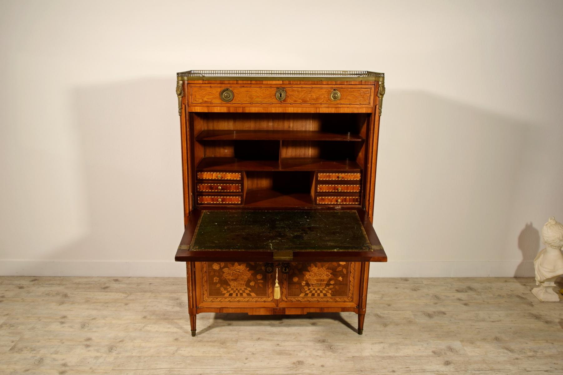 18th Century, French Louis XVI Inlaid Wood Secretaire with Marble Top For Sale 5