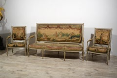 Siglo XVIII, Mueble Francés Luis XVI de Asiento de Madera Lacada, Tapiz de Aubusson