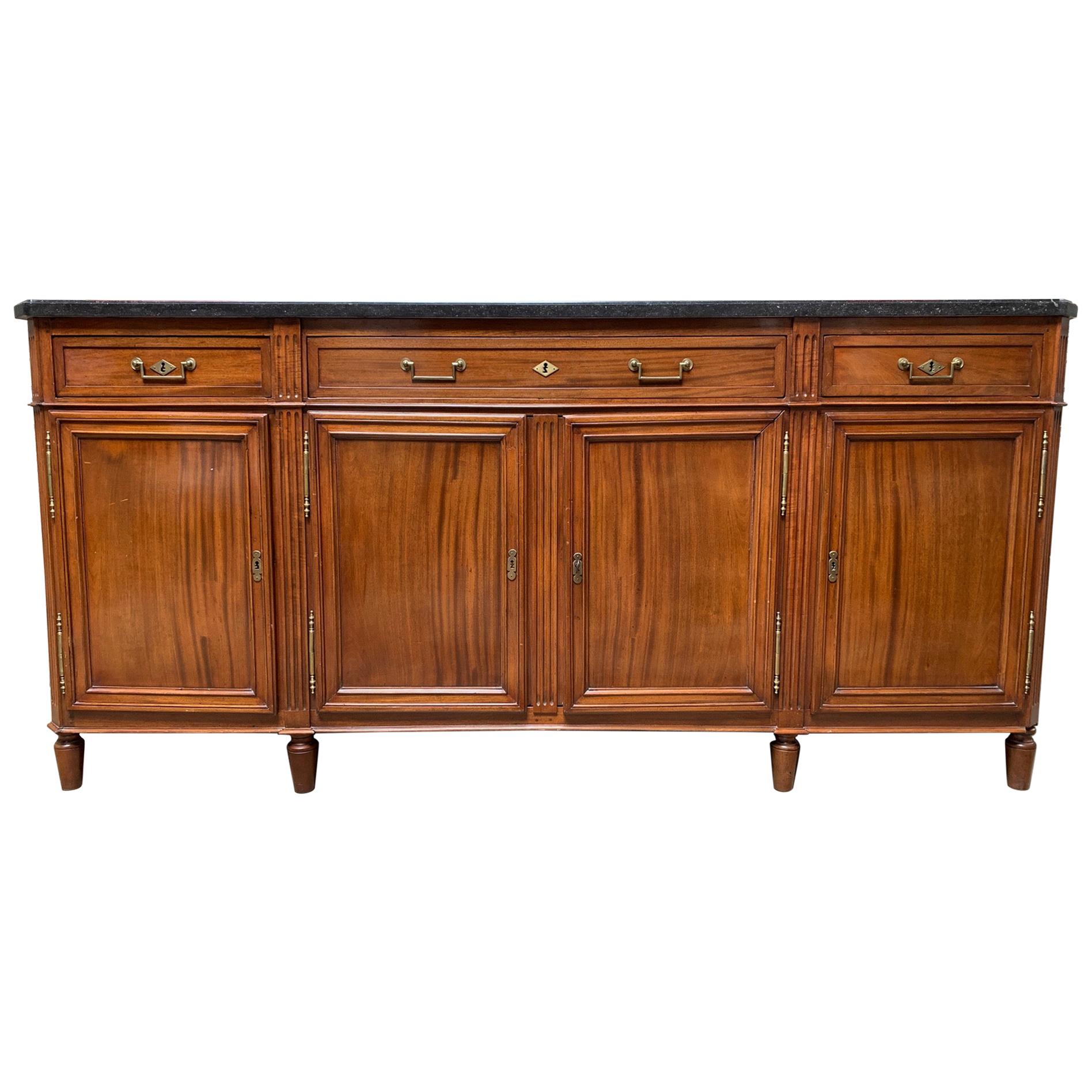 18th Century French Louis XVI Mahogany Buffet with Bronze Fittings