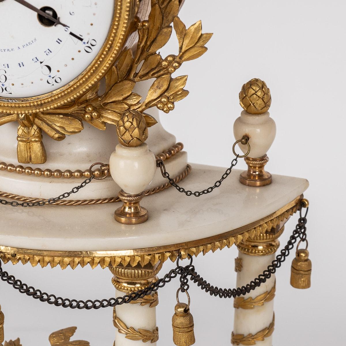 18th Century French Louis XVI Marble & Gilt Bronze Portico Clock C. Bertrand For Sale 7