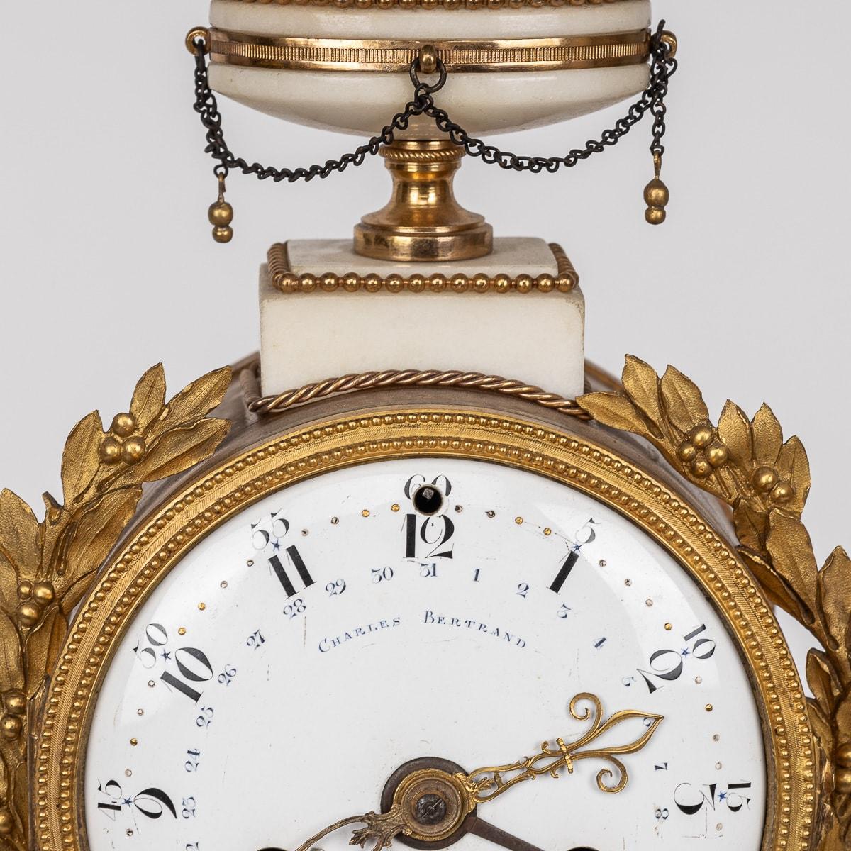 18th Century French Louis XVI Marble & Gilt Bronze Portico Clock C. Bertrand For Sale 2