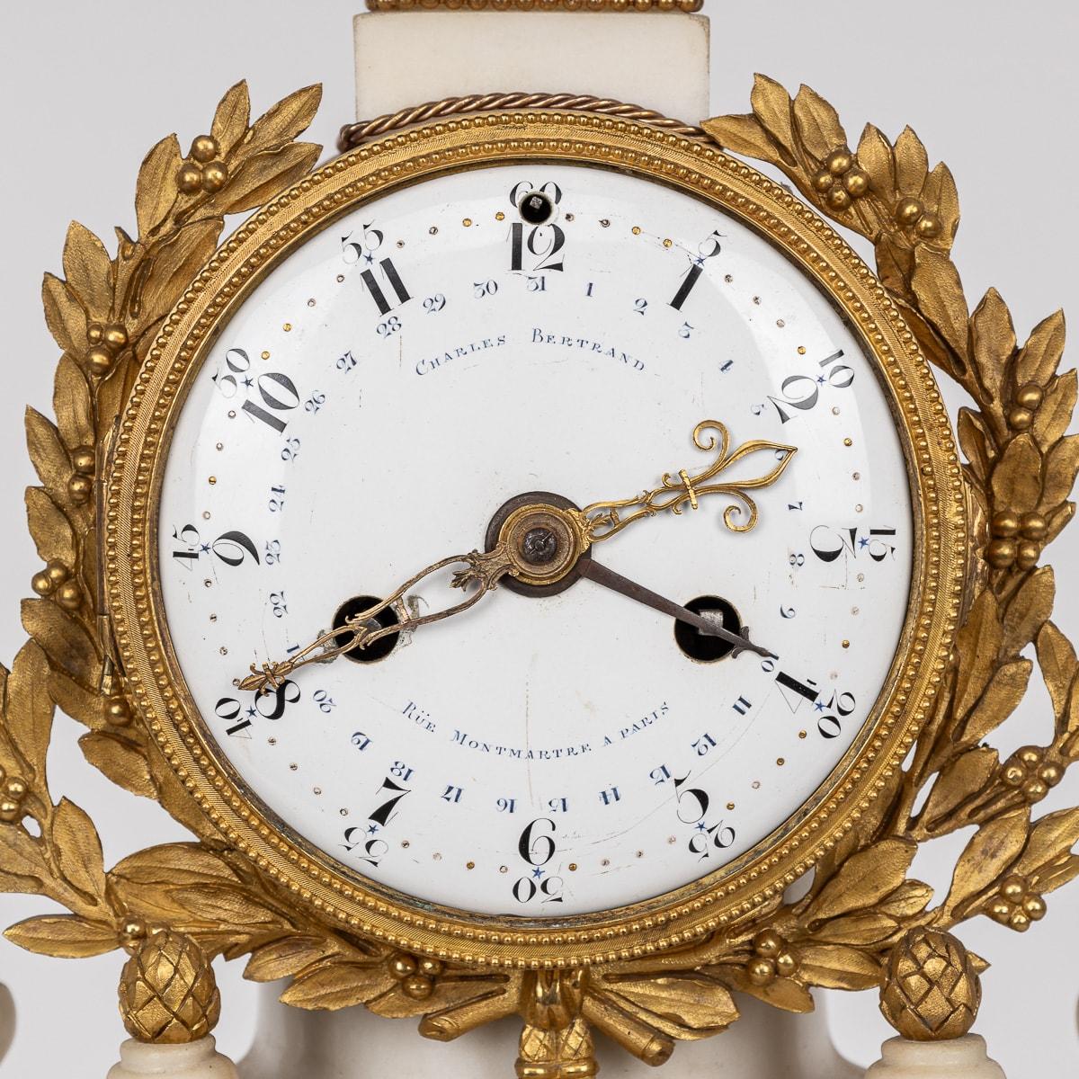 18th Century French Louis XVI Marble & Gilt Bronze Portico Clock C. Bertrand For Sale 3