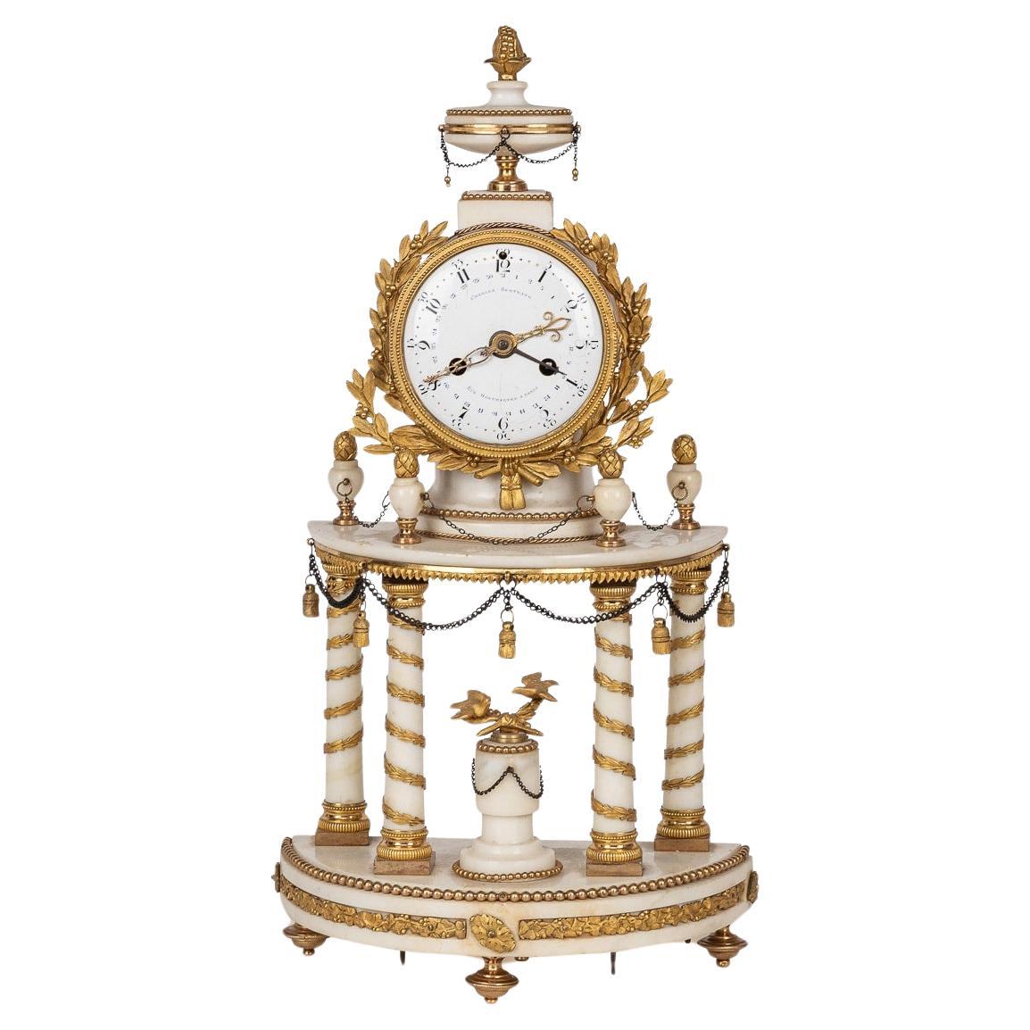 18th Century French Louis XVI Marble & Gilt Bronze Portico Clock C. Bertrand For Sale