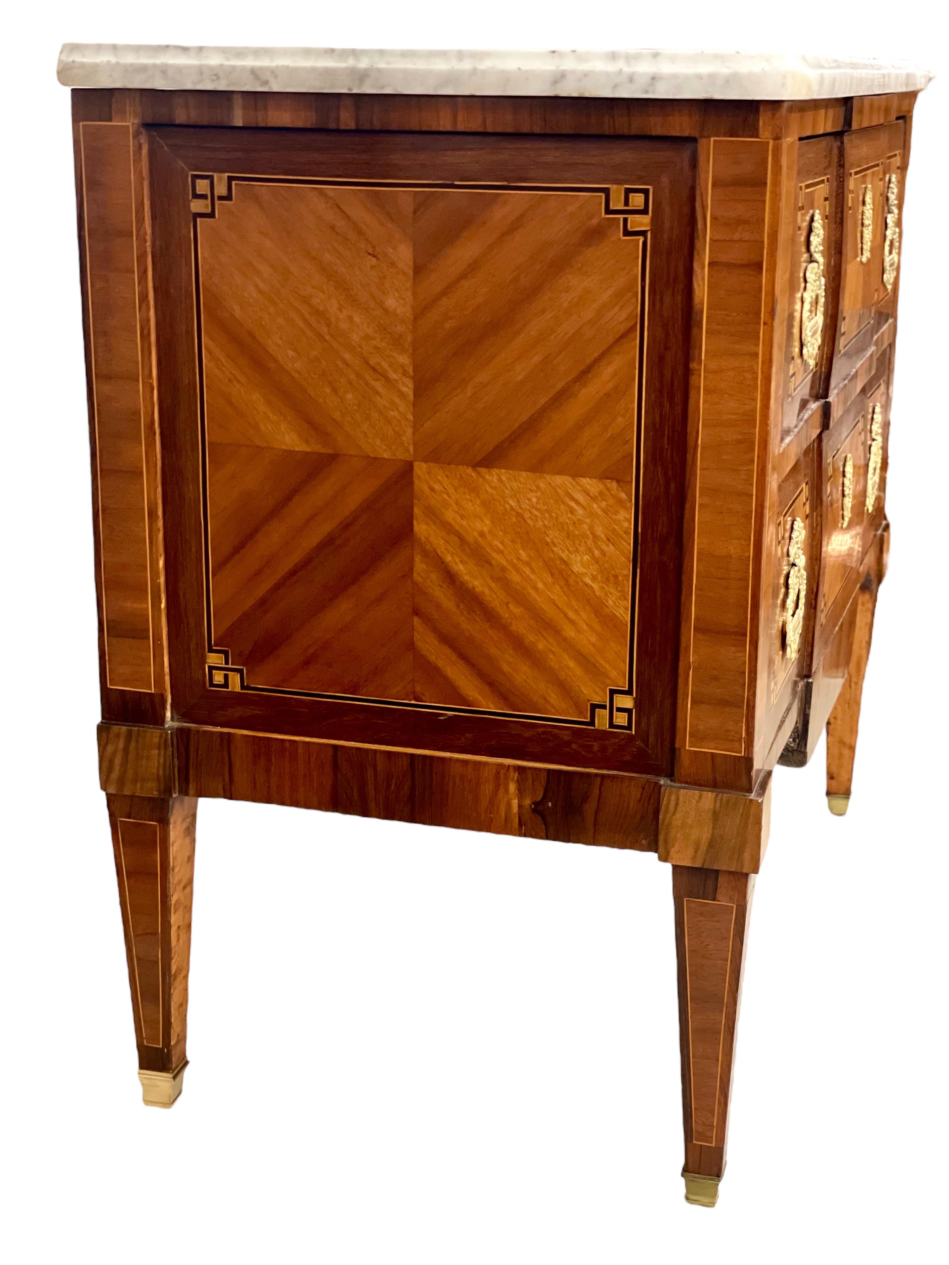 Bronze 18th Century French Louis XVI Marquetry Commode For Sale