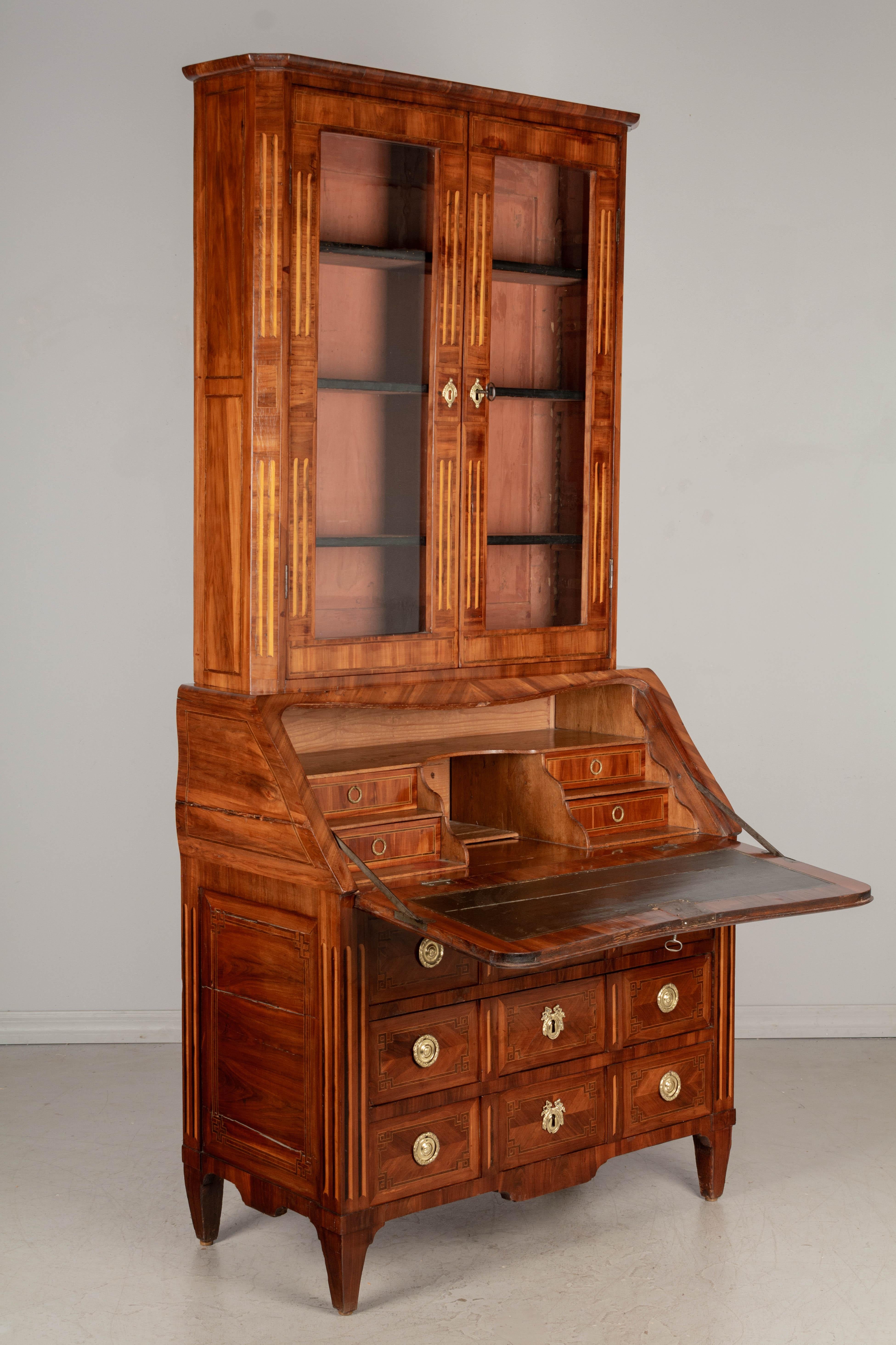 Cast 18th Century French Louis XVI Marquetry Secretaire or Desk For Sale