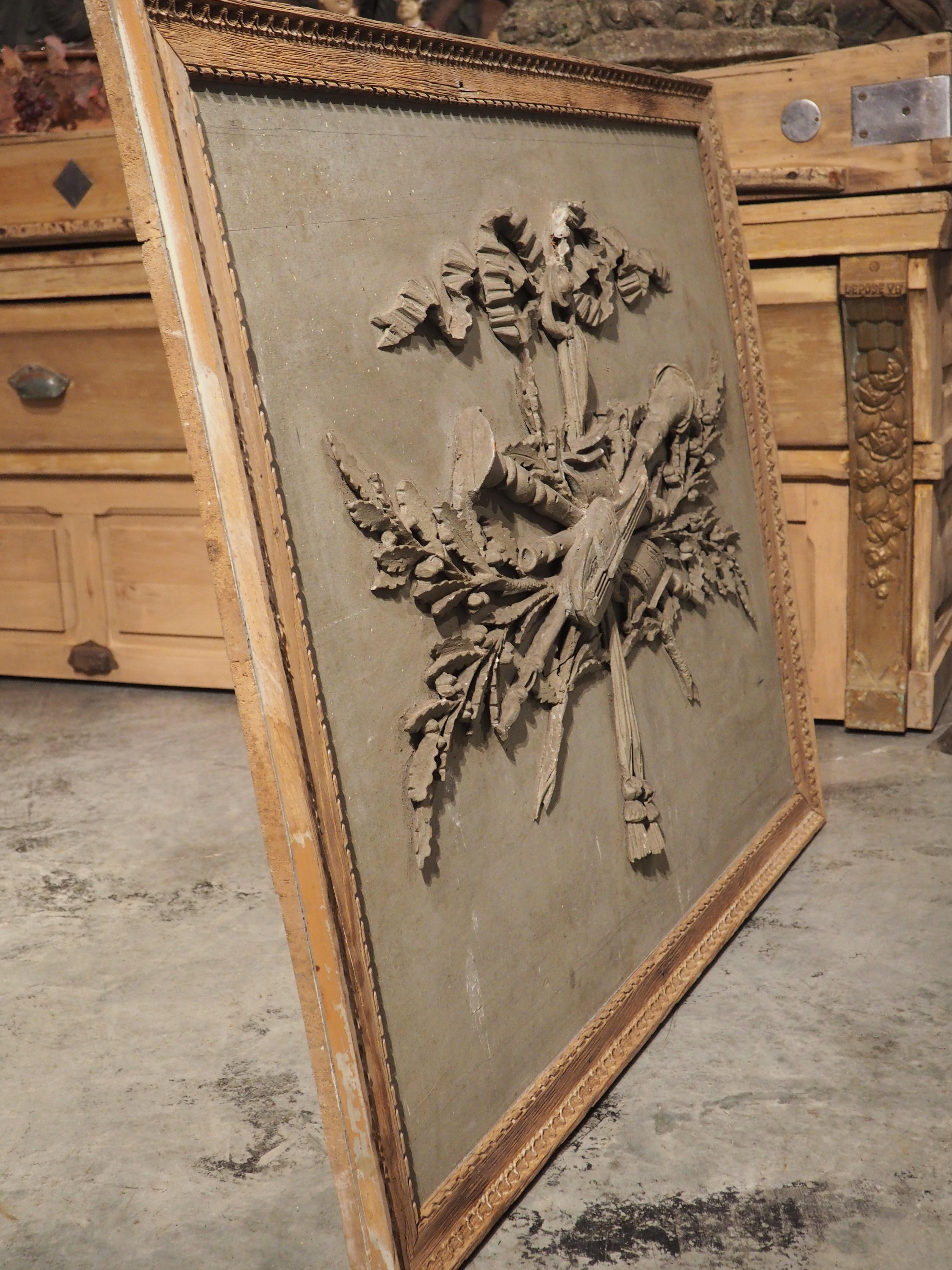 18th Century French Louis XVI Musical Trophy Boiserie Panel in Carved Oak Frame For Sale 8