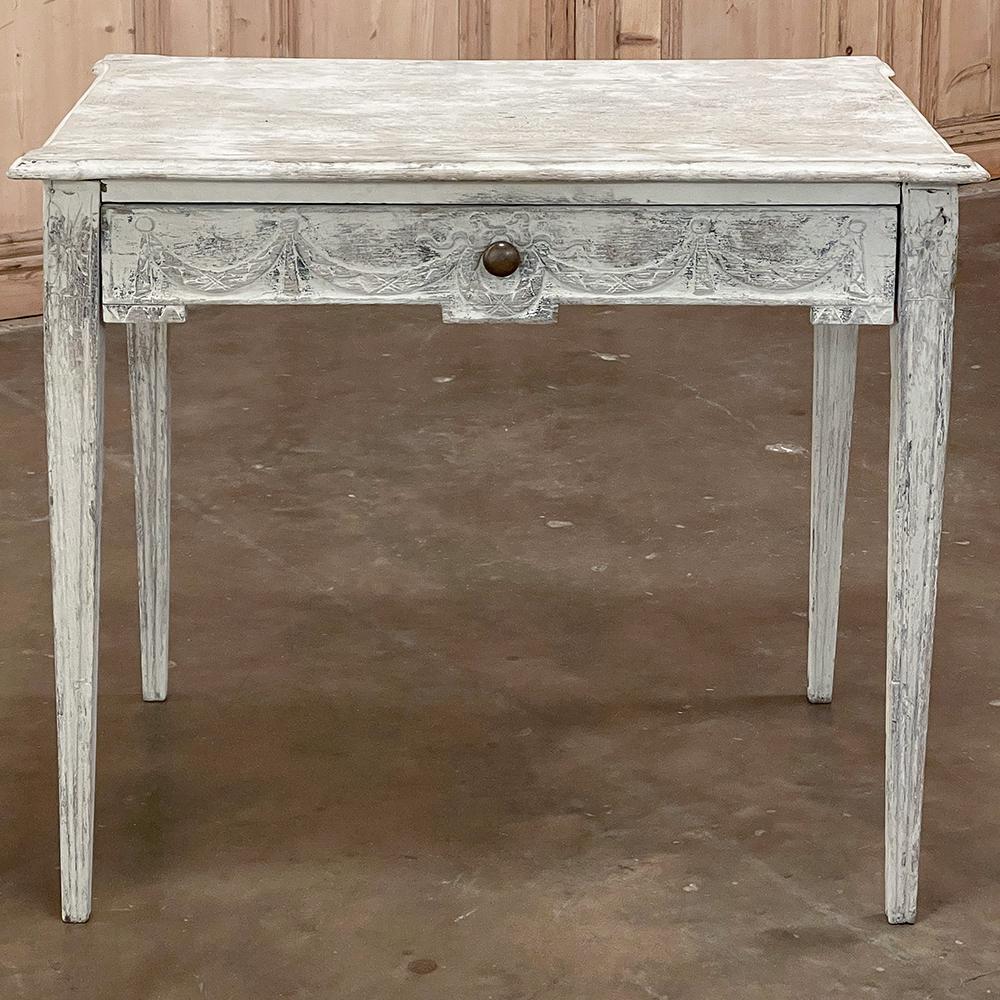 Hand-Carved 18th Century French Louis XVI Neoclassical Painted End Table For Sale