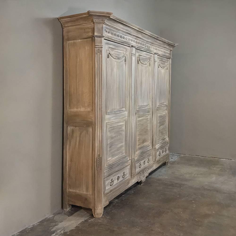 Hand-Crafted 18th Century French Louis XVI Neoclassical Stripped Oak Armoire