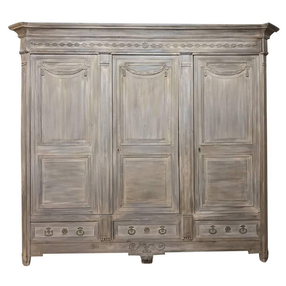 18th Century French Louis XVI Neoclassical Stripped Oak Armoire