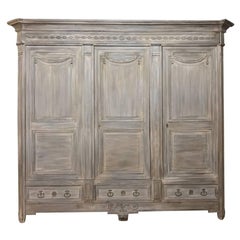 Antique 18th Century French Louis XVI Neoclassical Stripped Oak Armoire