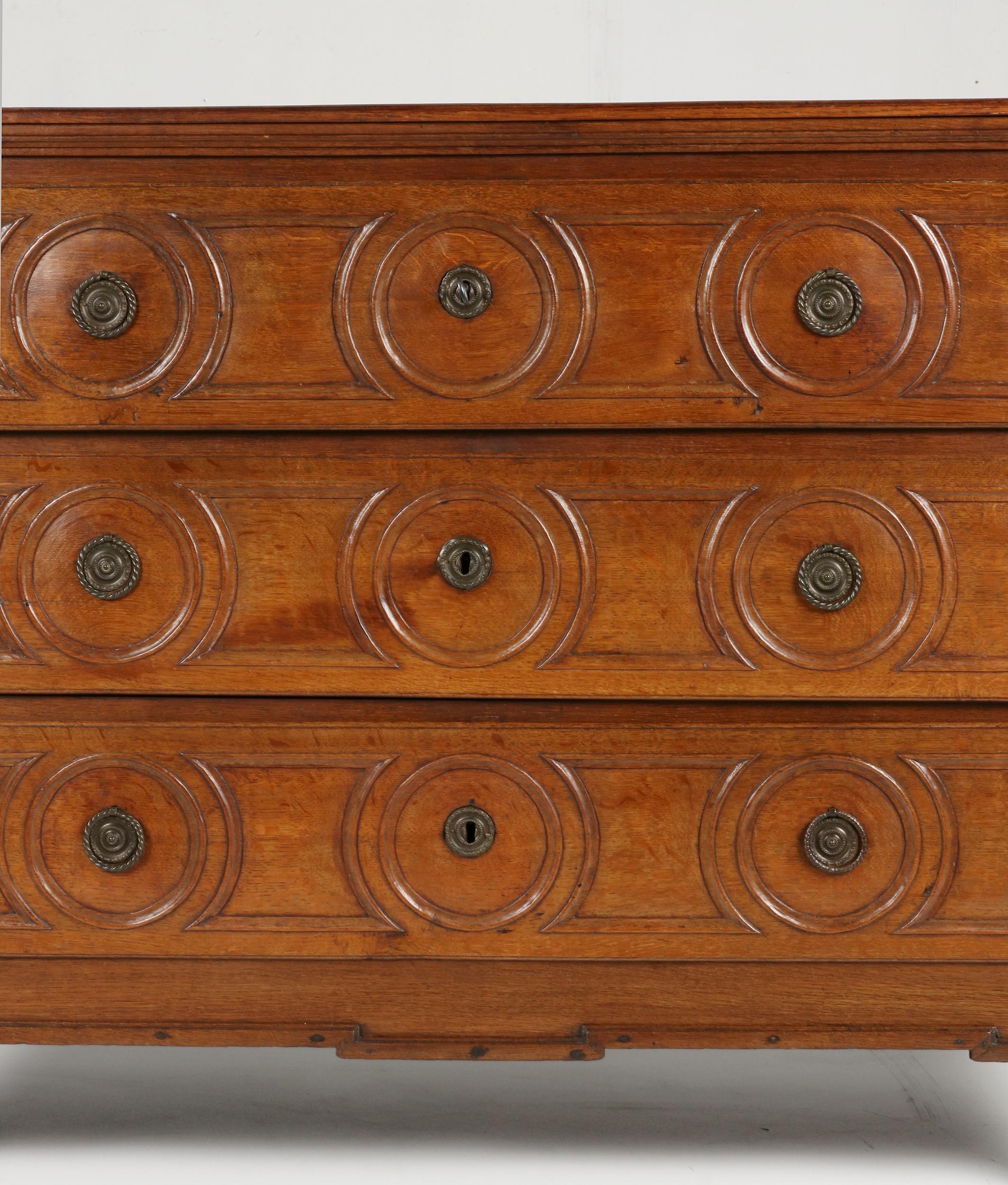 Hand-Crafted 18th Century French Louis XVI Oak Commode Chest of Drawers For Sale