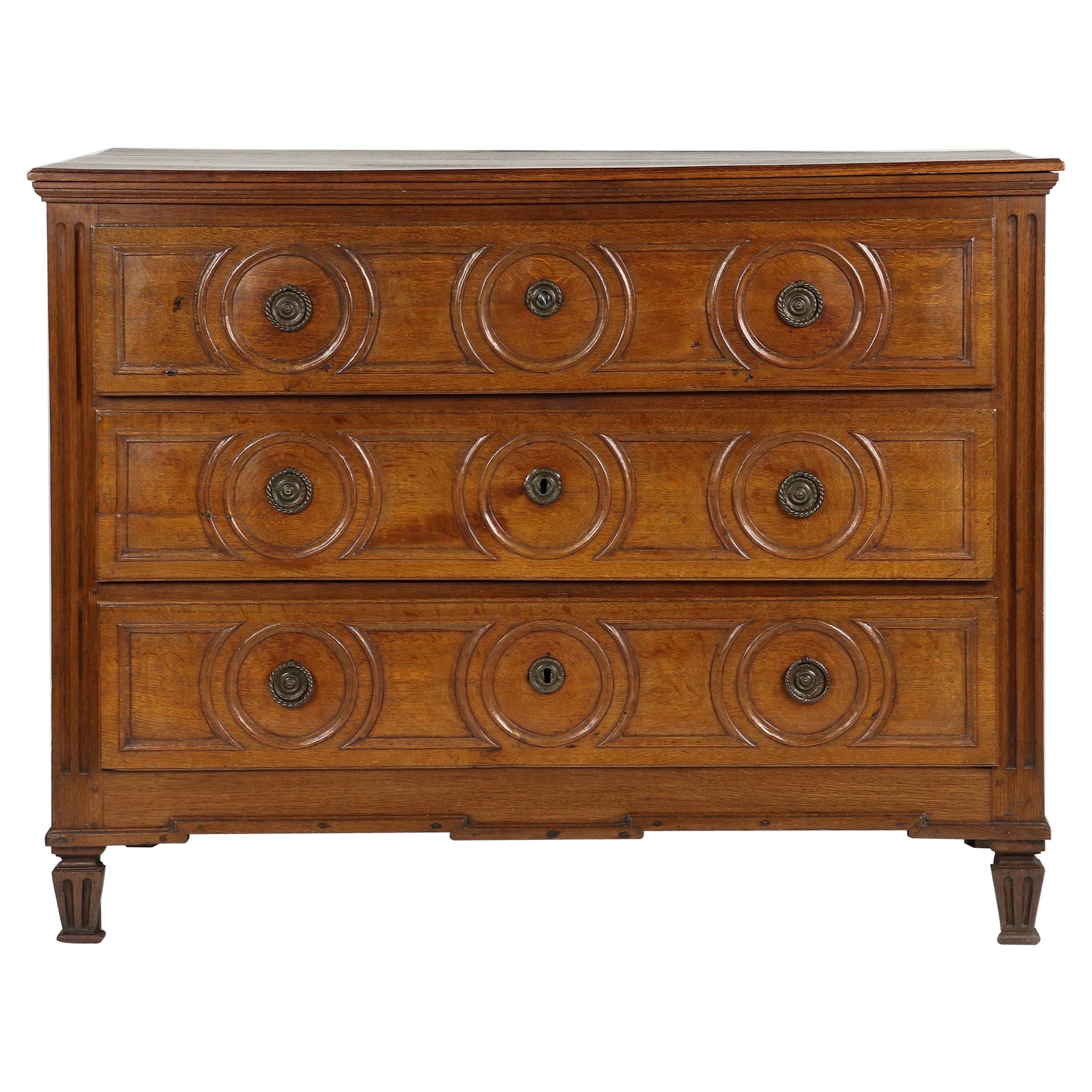 18th Century French Louis XVI Oak Commode Chest of Drawers