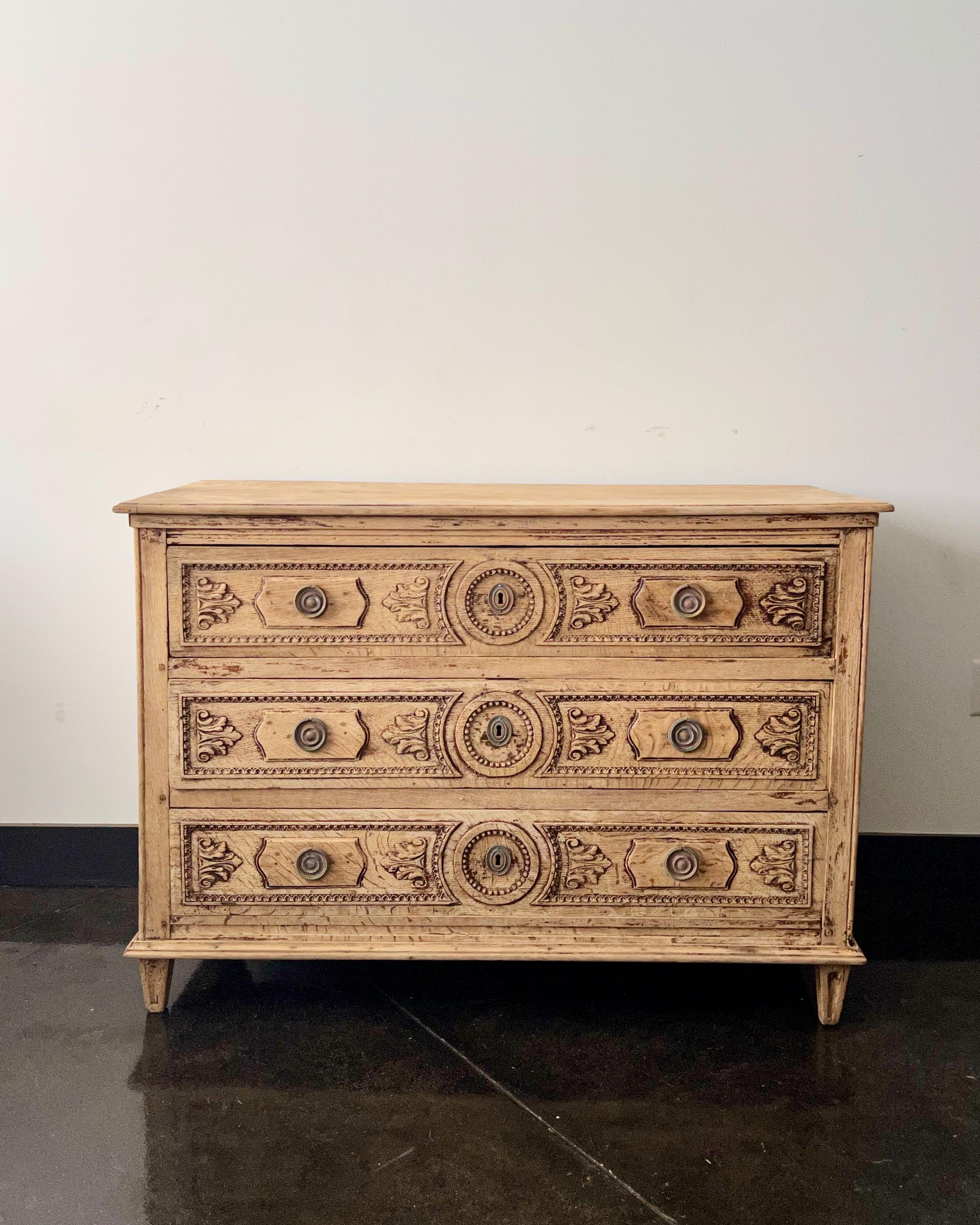 Bleached 18th Century French Louis XVI Oak Commode