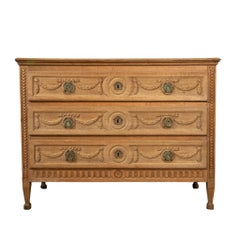 18th-Century French Louis XVI Oak Commode with Carved Laurel Swags