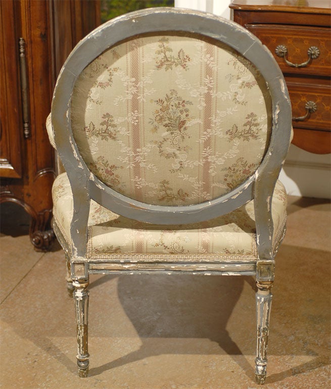 Upholstery French Louis XVI Period Late 18th Century Painted and Carved Wooden Fauteuil