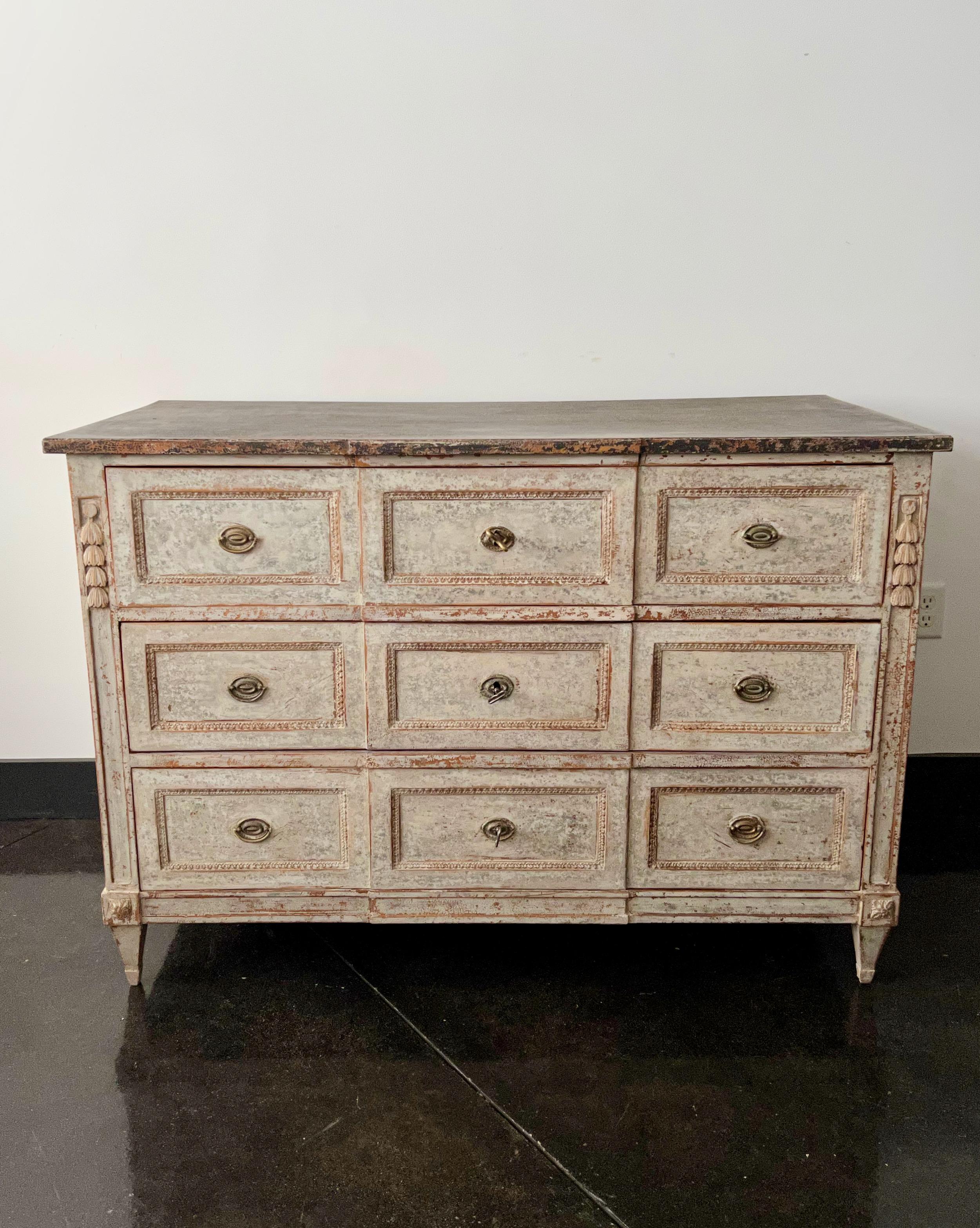 Hand-Carved 18th Century French Louis XVI Painted Commode