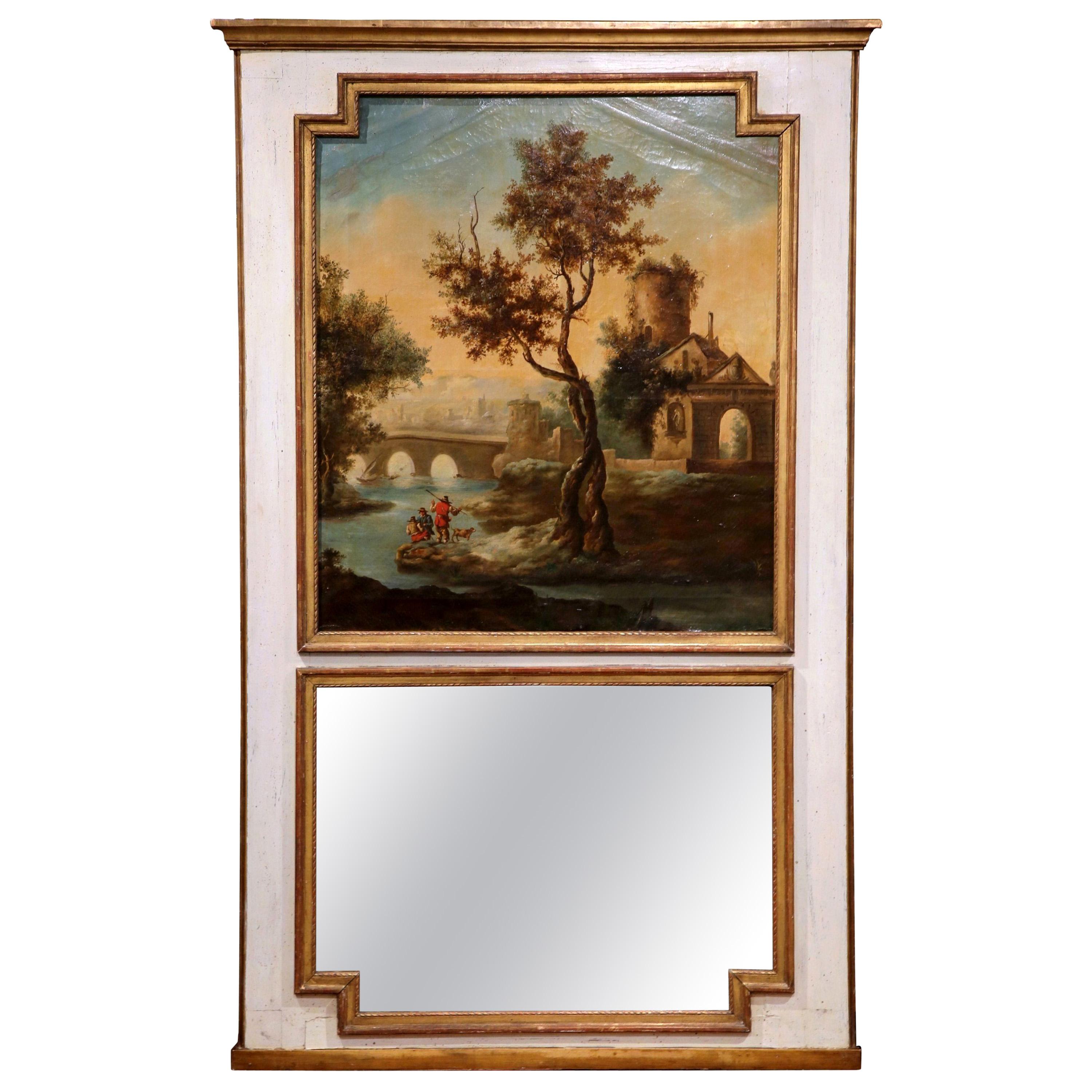 18th Century French Louis XVI Painted Trumeau Mirror from Provence