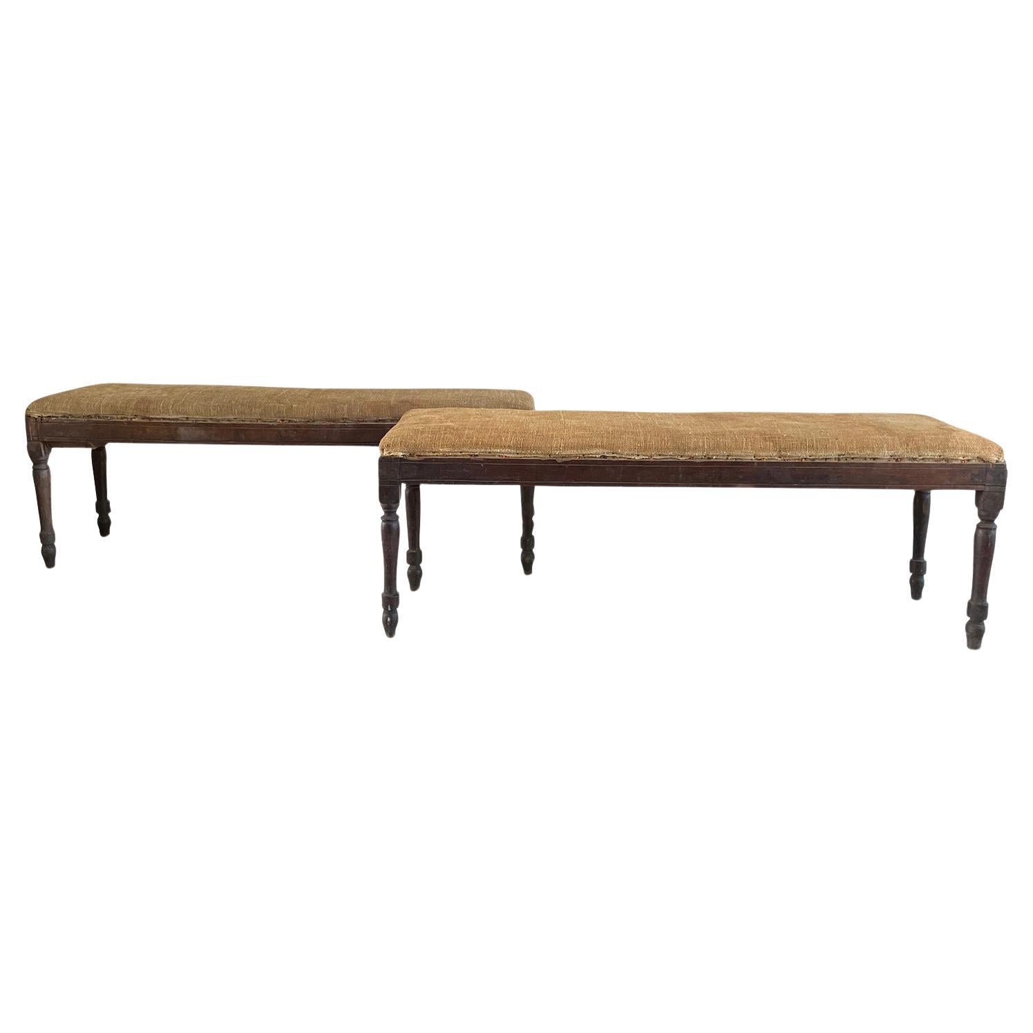 18th Century French Pair of Antique Louis XVI Walnut Benches