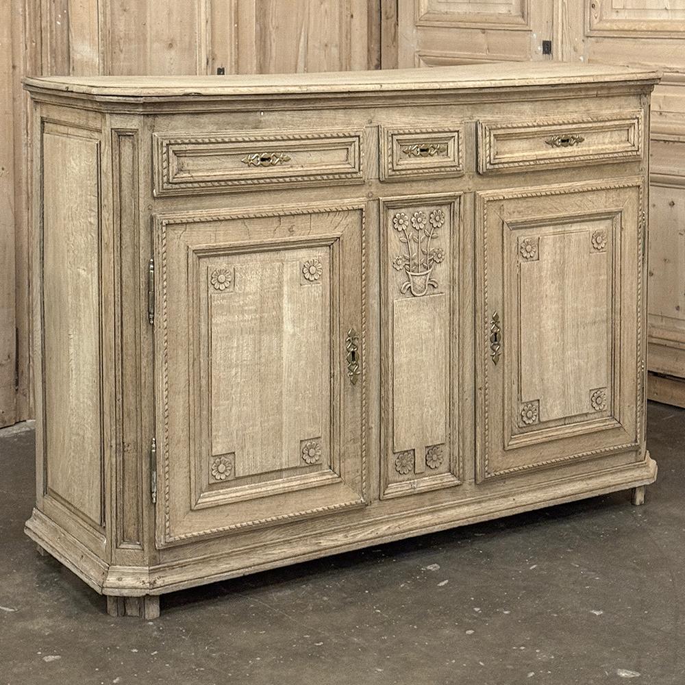 Hand-Carved 18th Century French Louis XVI Period Buffet in Stripped Oak For Sale