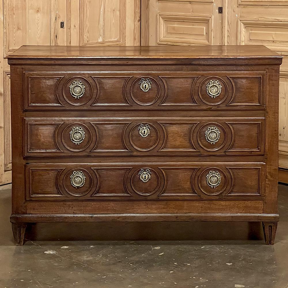 18th Century French Louis XVI Period Commode is a phenomenal example of the neoclassic revival that occurred after 1770 in France. Only select, finely grained old-growth indigenous white oak was employed for this piece, joined with pegged mortise &
