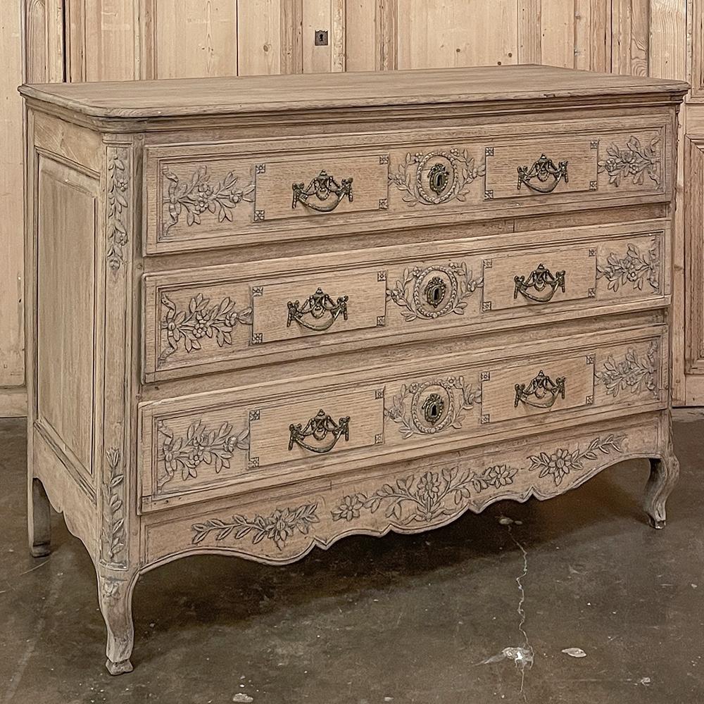 18th Century French Louis XVI period commode in stripped oak is an unusual artifact from the same period as the early years of our incredible country, created while France was actively involved as an ally in our own revolution. Drawing from