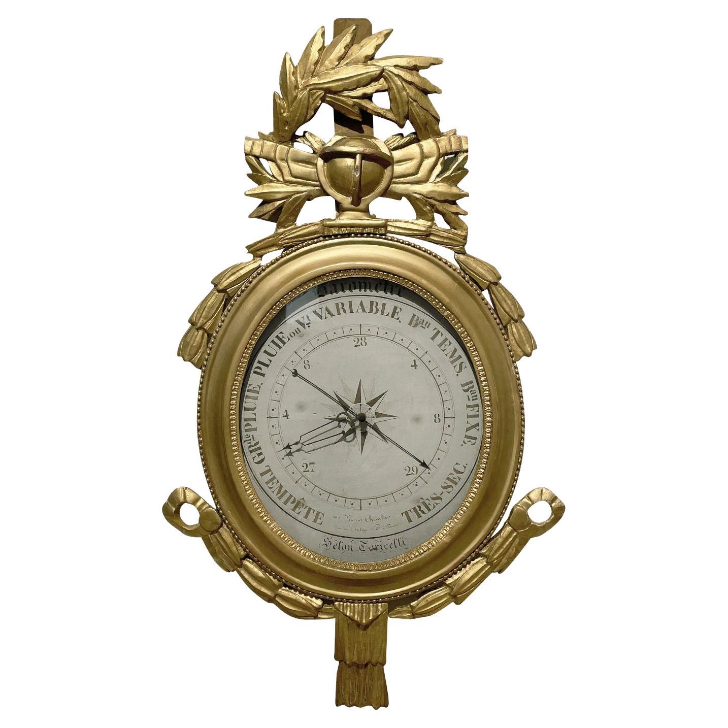 18th Century French Louis XVI Period Gilded Barometer by Evangelista Torricelli For Sale
