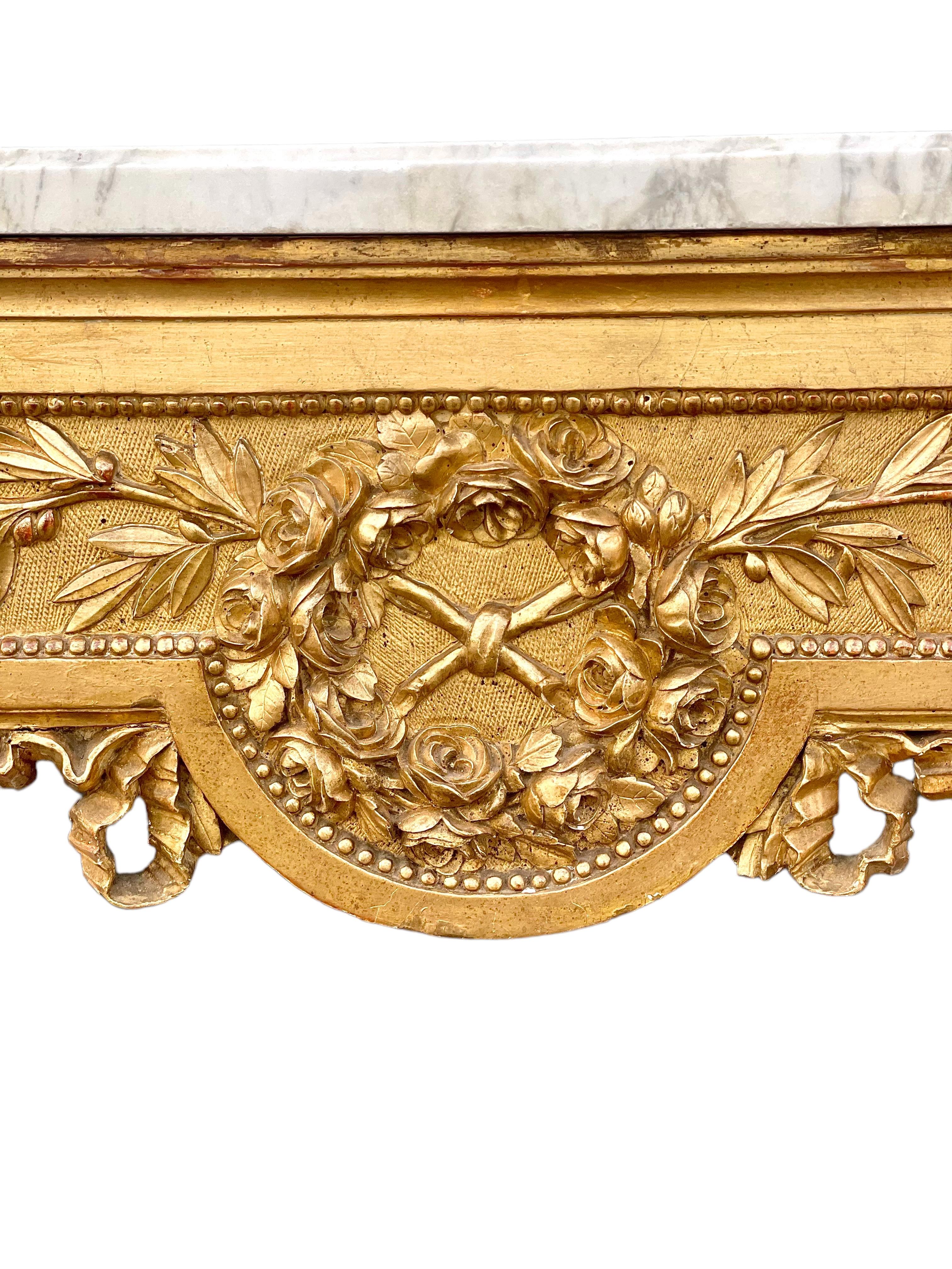 Marble 18th Century French Louis XVI Period Giltwood Console Table For Sale