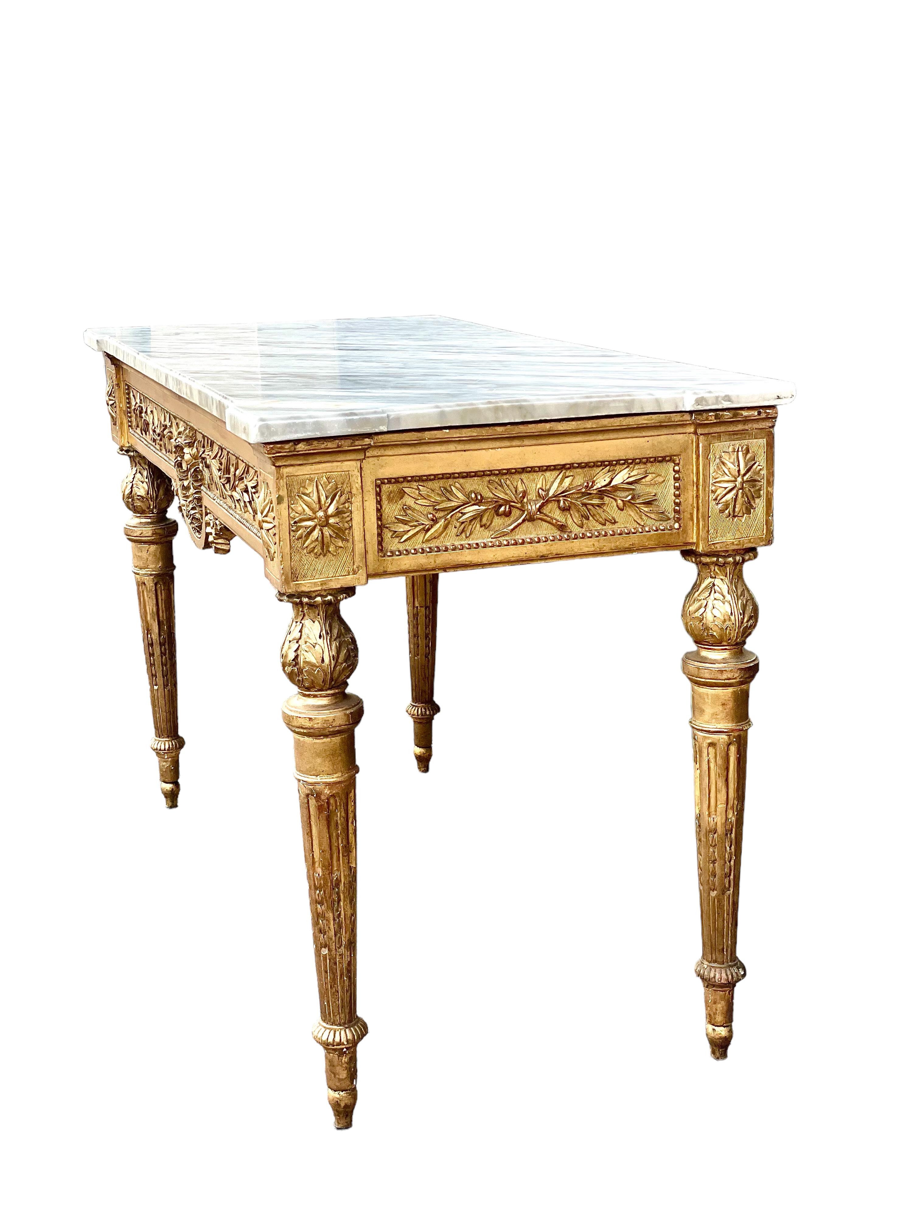 18th Century French Louis XVI Period Giltwood Console Table For Sale 2