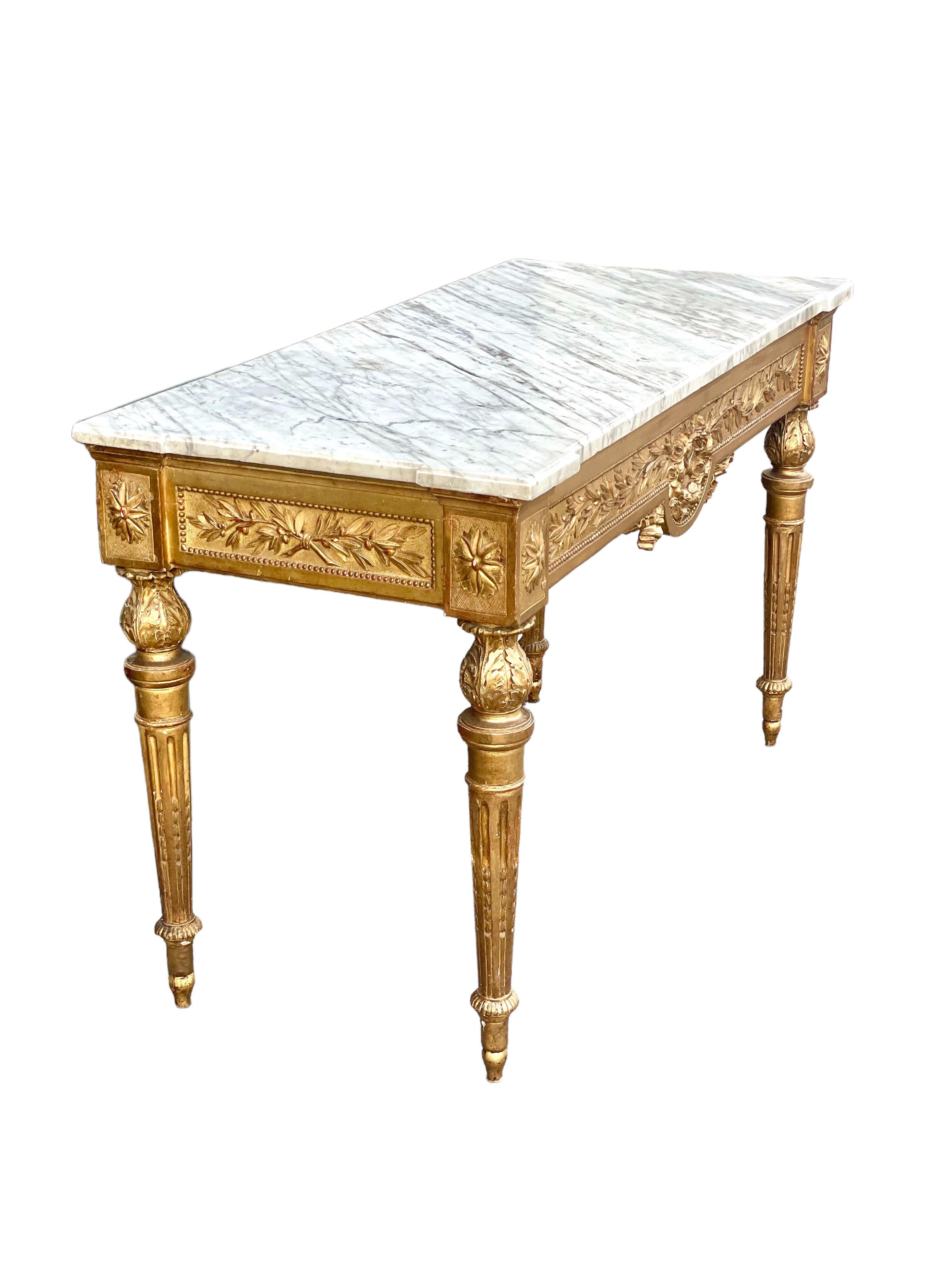 18th Century French Louis XVI Period Giltwood Console Table For Sale 4