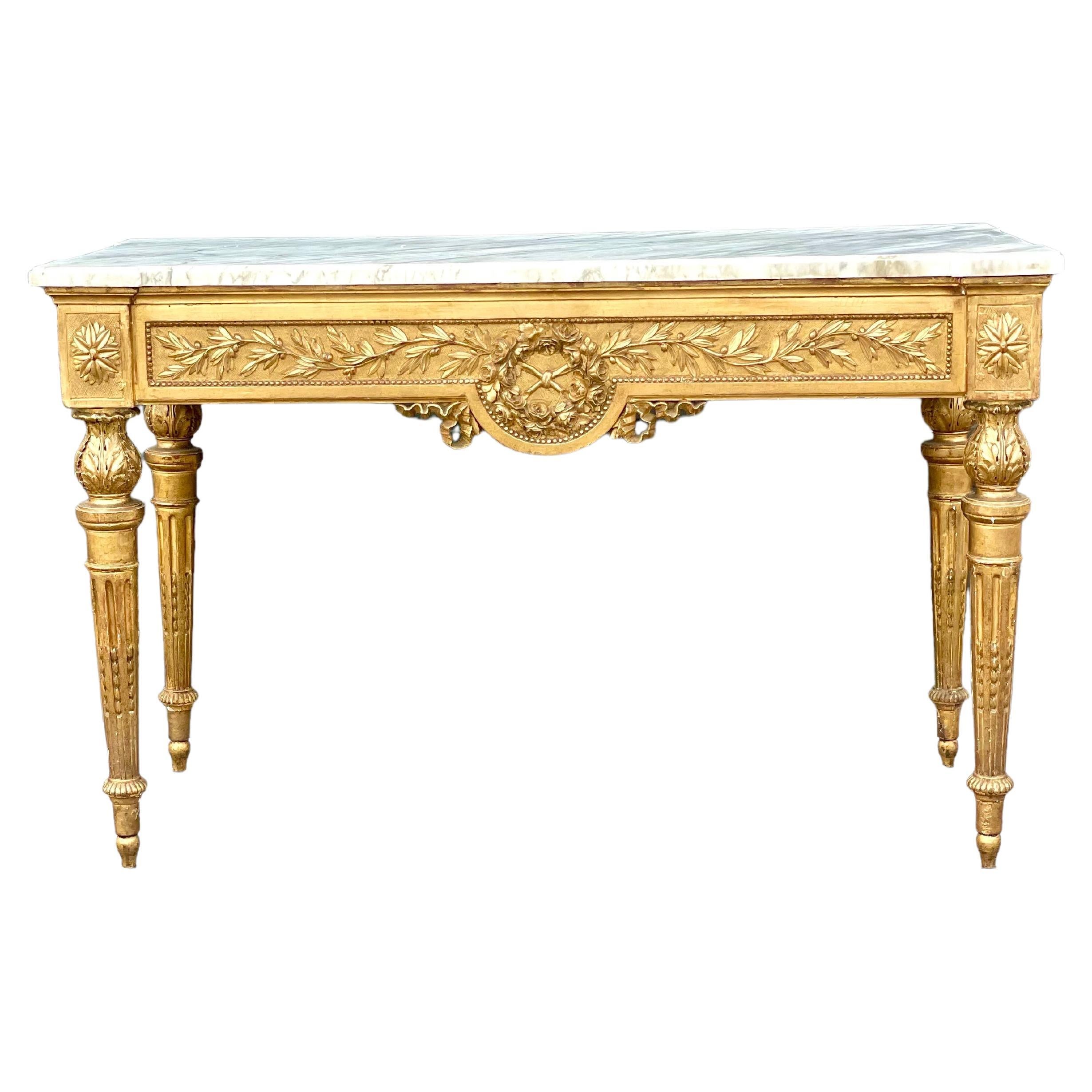 18th Century French Louis XVI Period Giltwood Console Table For Sale