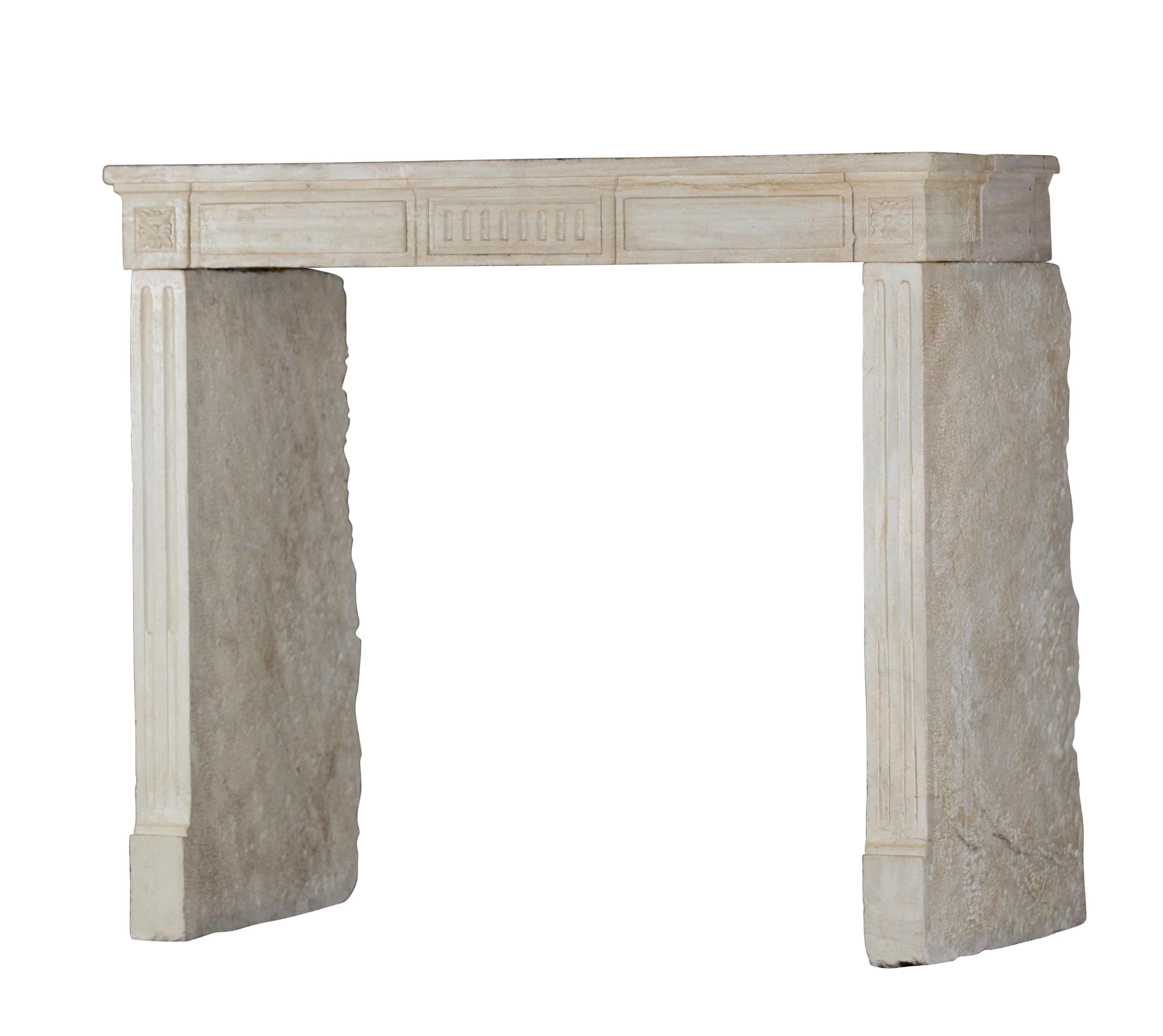 18th Century French Louis XVI Period Limestone Antique Fireplace Surround 1