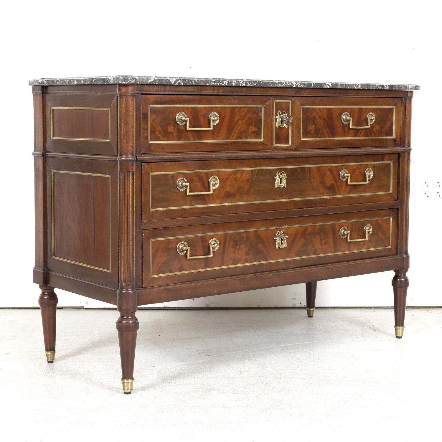Late 18th Century 18th Century French Louis XVI Period Mahogany Commode with Saint Anne Marble Top For Sale