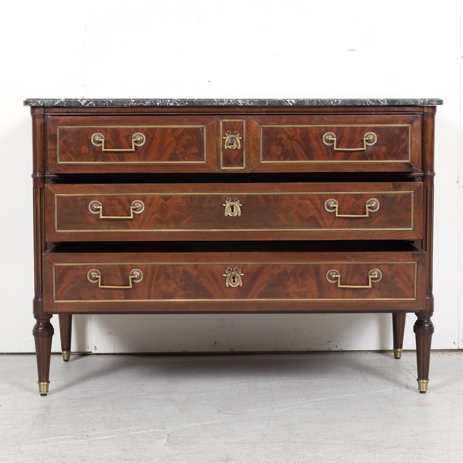 18th Century French Louis XVI Period Mahogany Commode with Saint Anne Marble Top For Sale 1