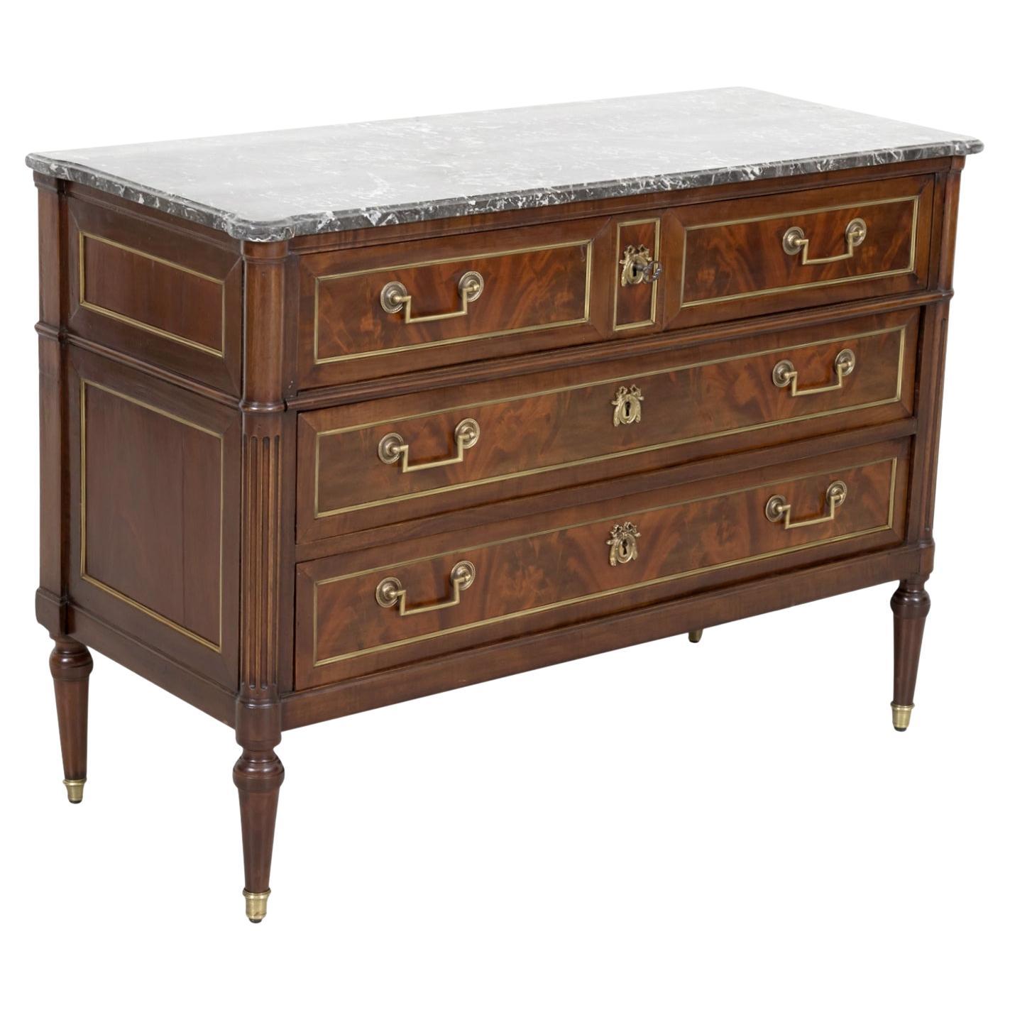 18th Century French Louis XVI Period Mahogany Commode with Saint Anne Marble Top For Sale