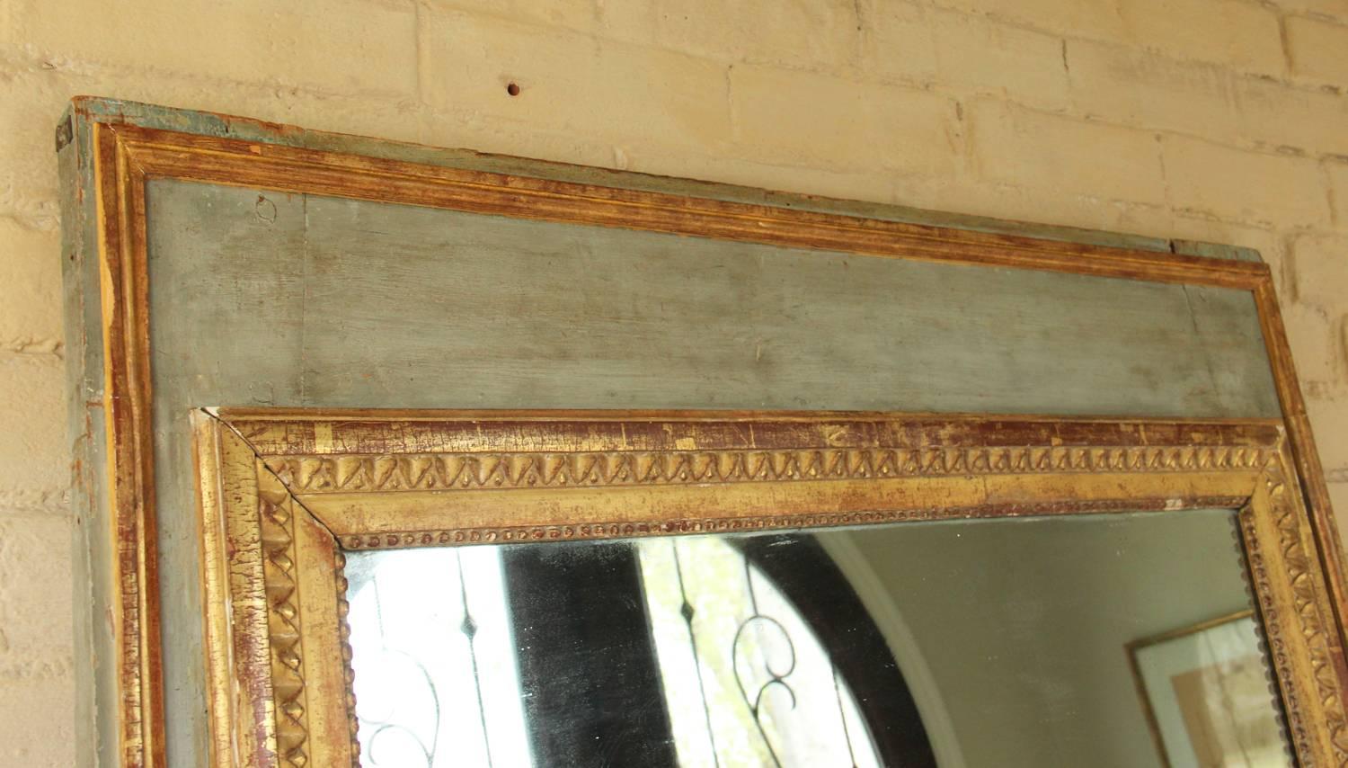 Hand-Painted 18th Century French Louis XVI Period Parcel Gilt Bastide Trumeau Mirror