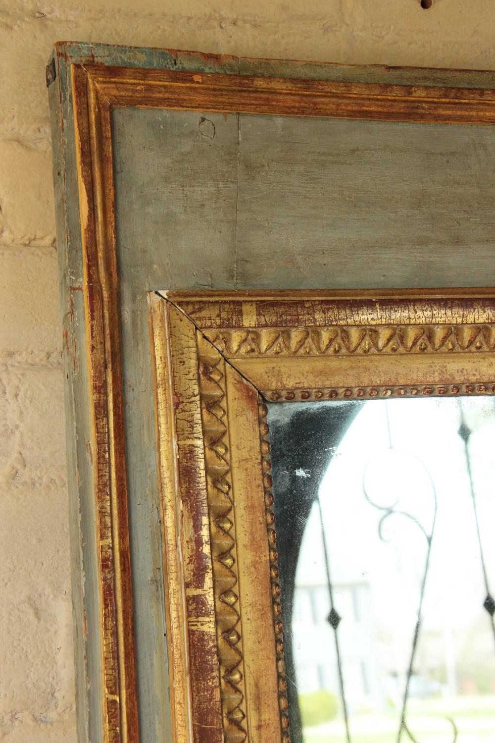 18th Century French Louis XVI Period Parcel Gilt Bastide Trumeau Mirror In Excellent Condition In Wichita, KS