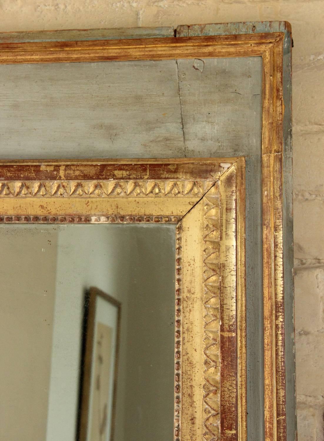 Giltwood 18th Century French Louis XVI Period Parcel Gilt Bastide Trumeau Mirror