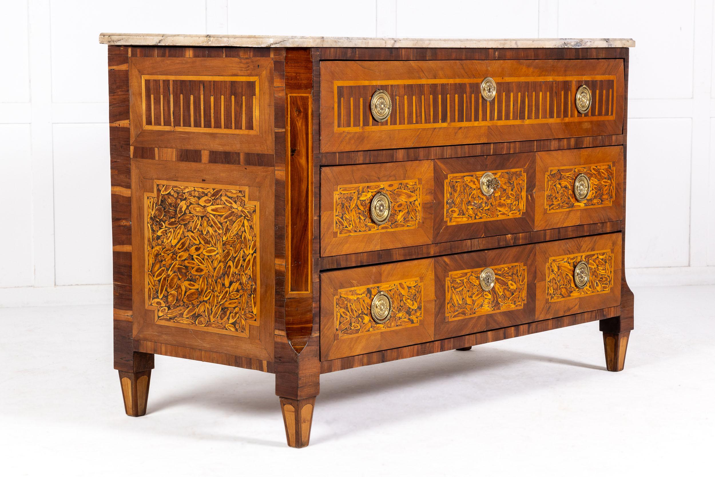 18th Century French Louis XVI Period Parquetry Commode Commode with Marble Top For Sale 1