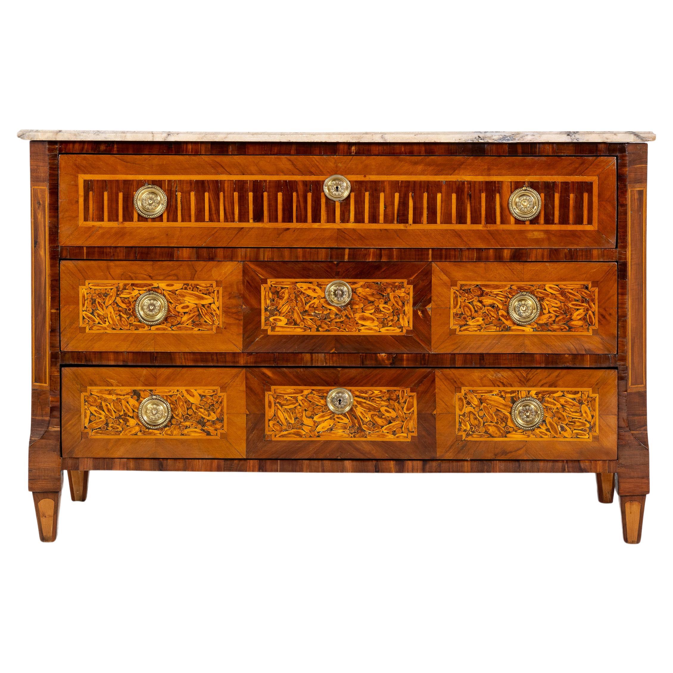 18th Century French Louis XVI Period Parquetry Commode Commode with Marble Top For Sale
