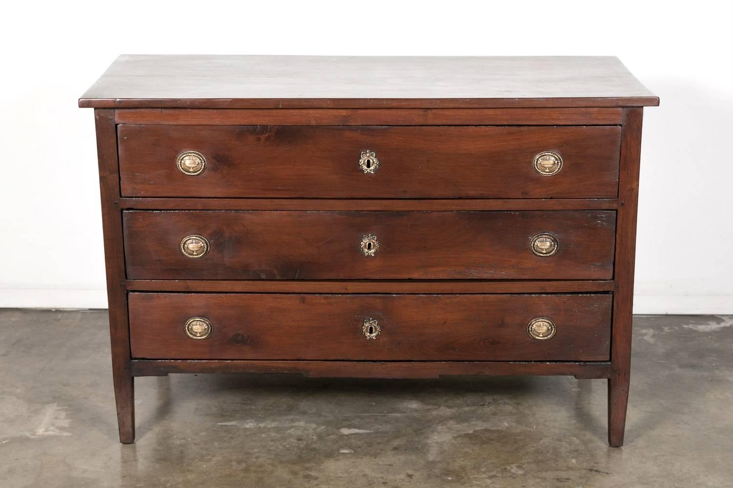 18th Century French Louis XVI Period Solid Walnut Commode In Excellent Condition In Birmingham, AL