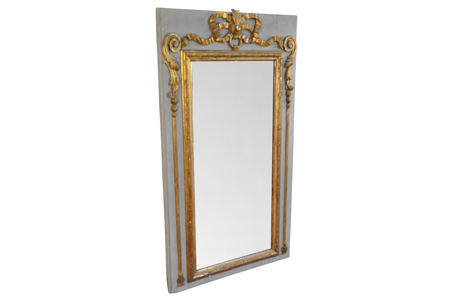 Polychromed 18th Century French Louis XVI Period Trumeau Mirror