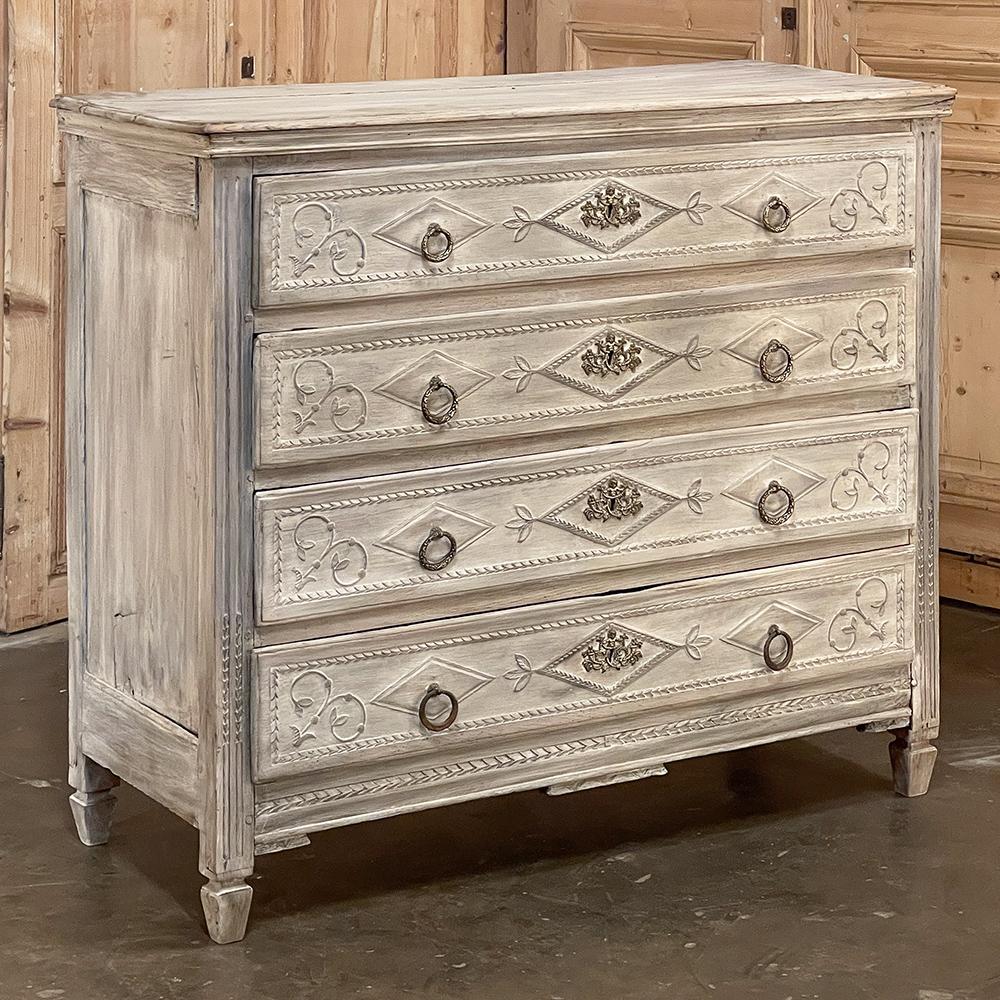 Hand-Carved 18th Century French Louis XVI Period Whitewashed Commode For Sale